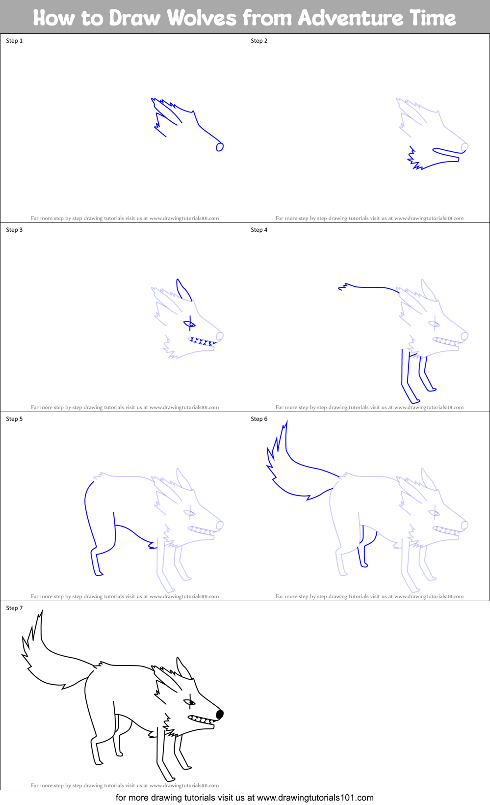 How to Draw Wolves from Adventure Time Printable Step by Step