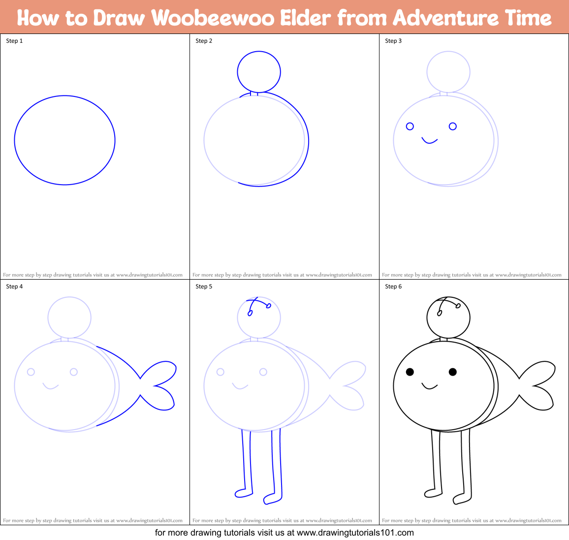 How to Draw Woobeewoo Elder from Adventure Time Printable Step by Step