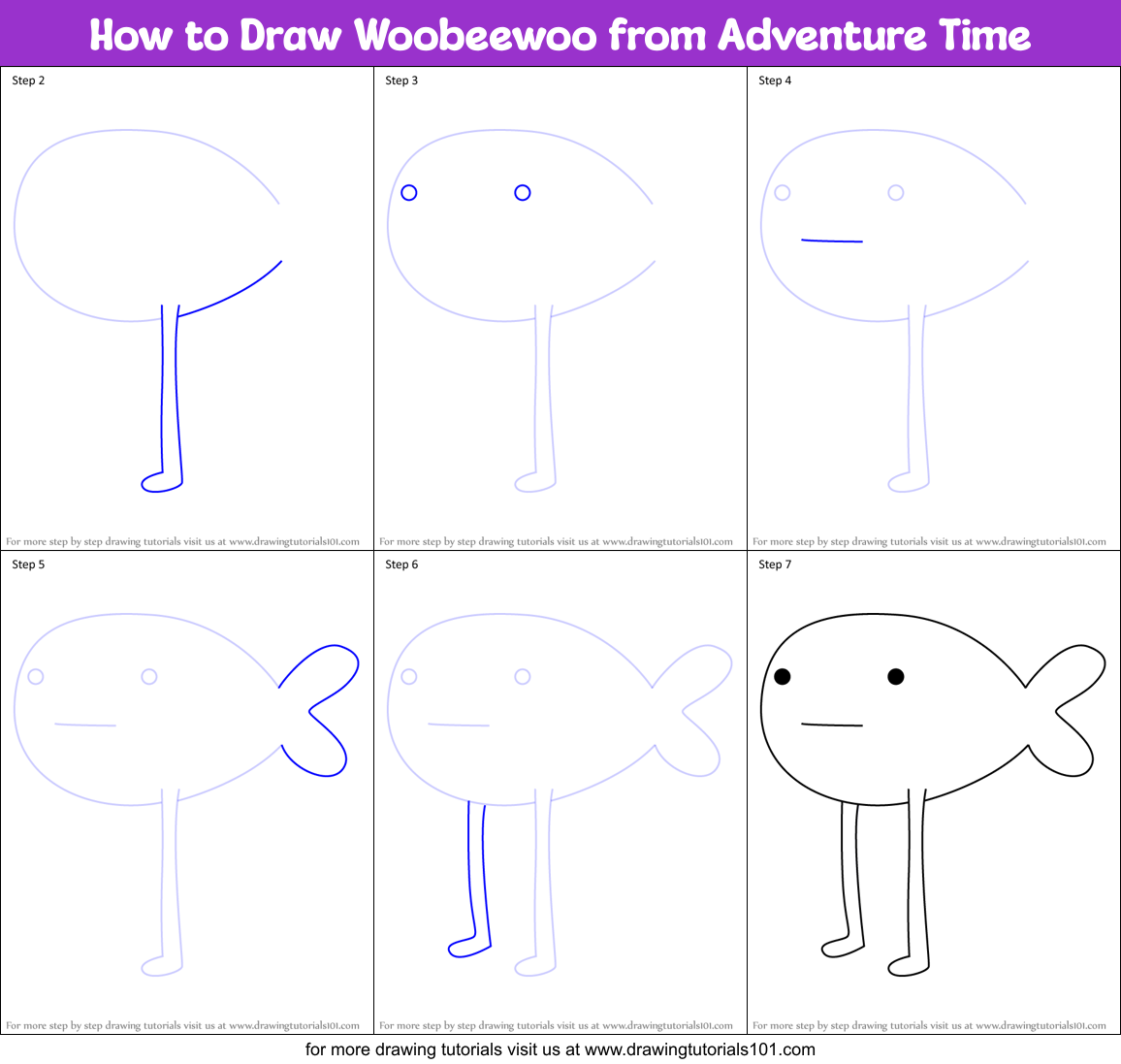 How to Draw Woobeewoo from Adventure Time Printable Step by Step