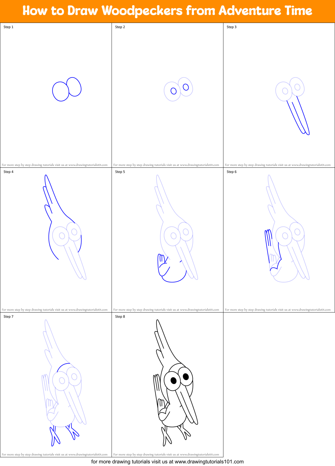 How to Draw Woodpeckers from Adventure Time Printable Step by Step