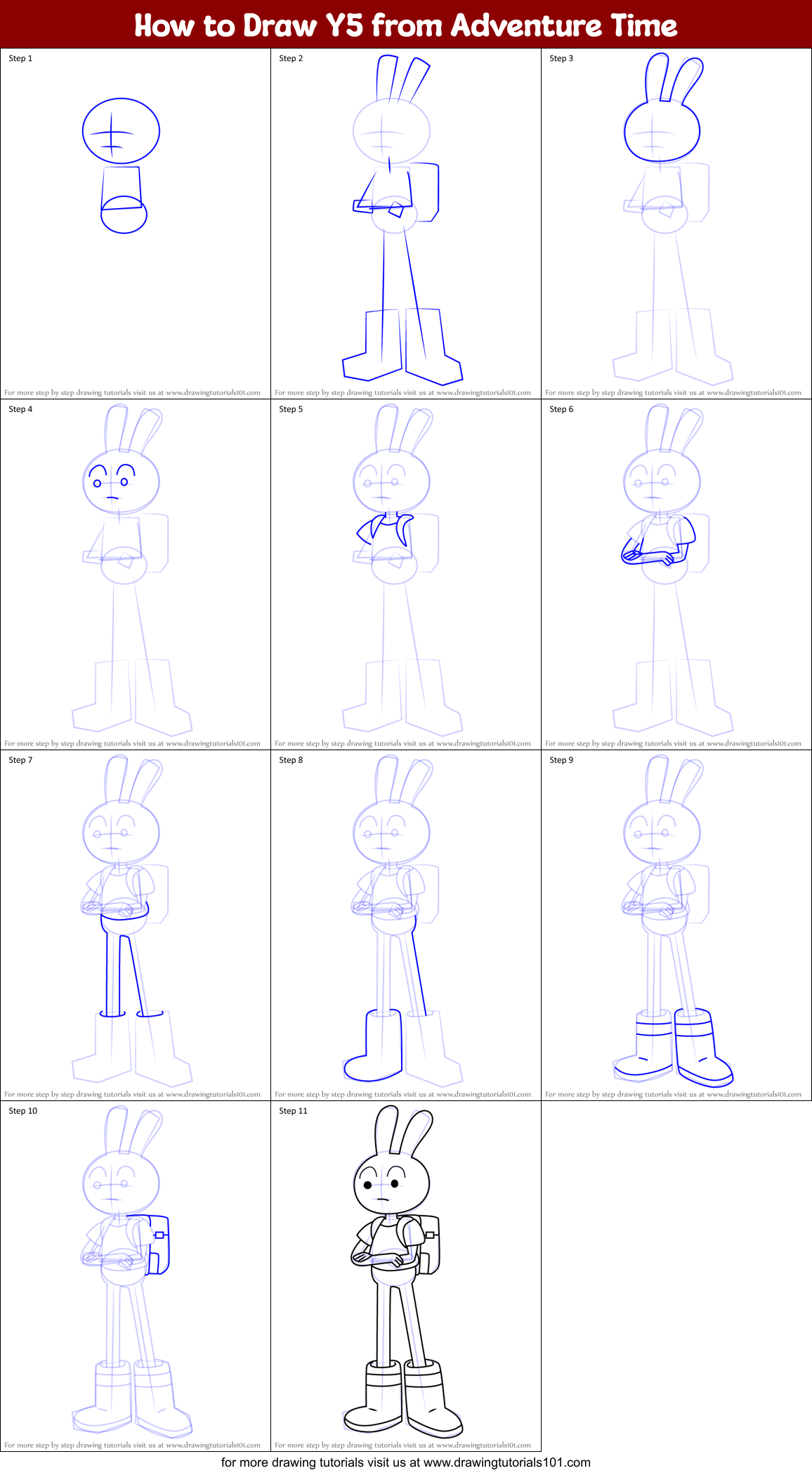 How to Draw Y5 from Adventure Time Printable Step by Step