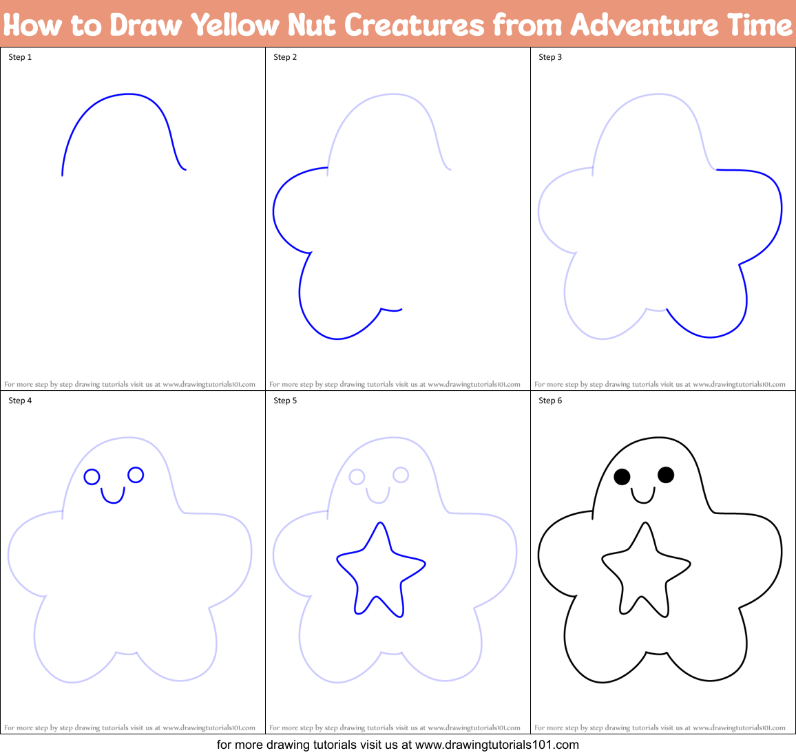 How to Draw Yellow Nut Creatures from Adventure Time Printable Step by Step