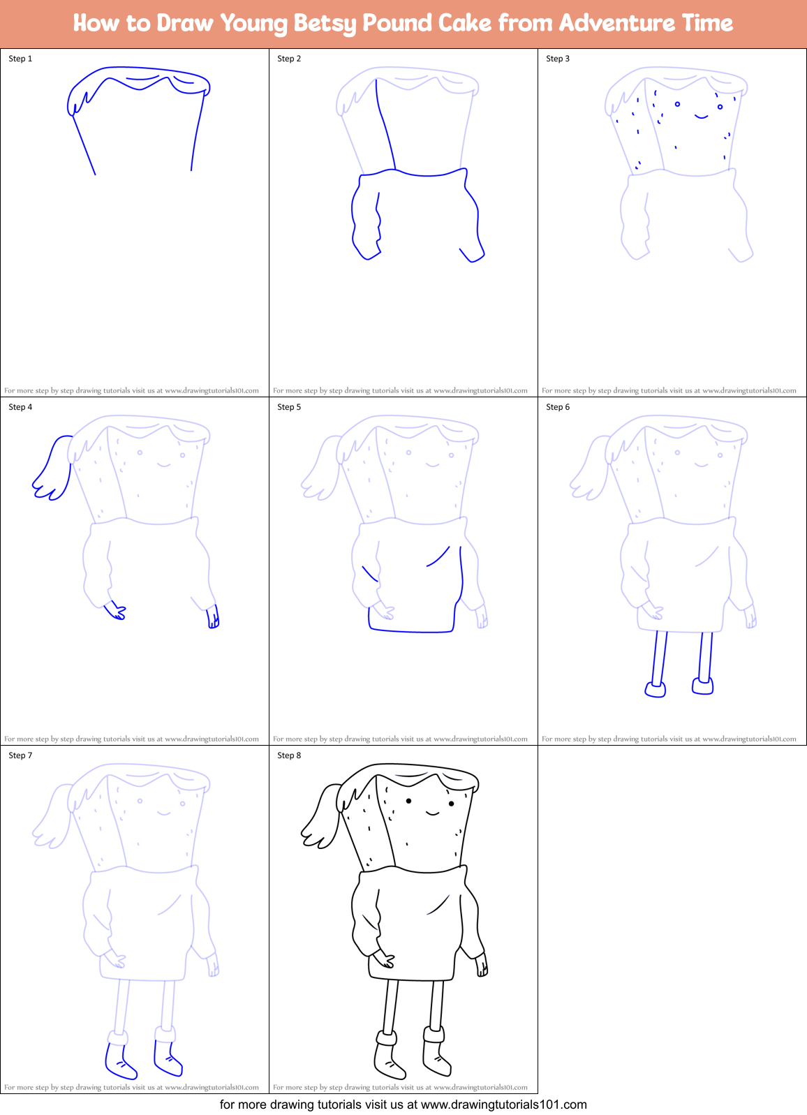 How to Draw Young Betsy Pound Cake from Adventure Time Printable Step by Step
