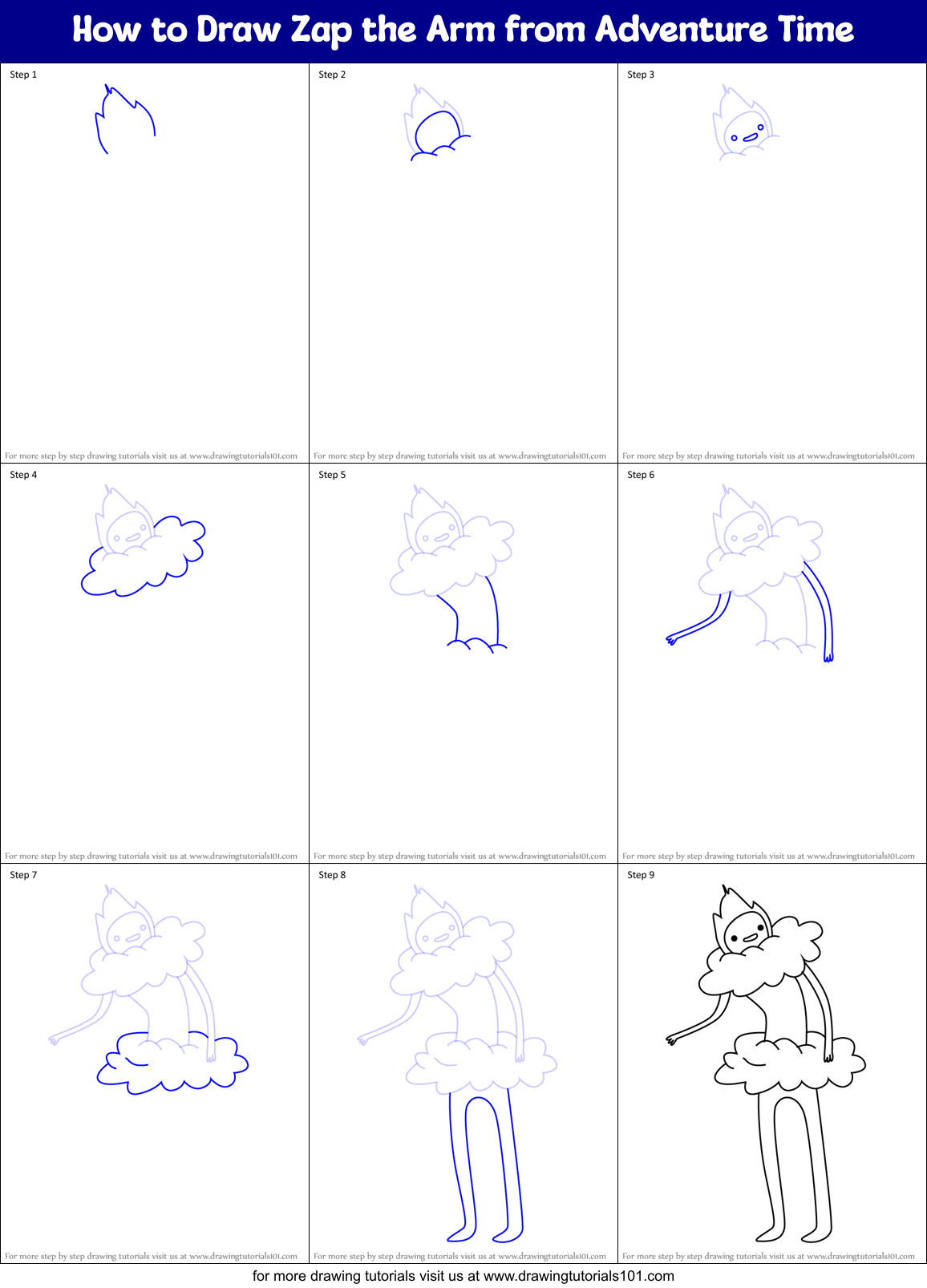 How to Draw Zap the Arm from Adventure Time Printable Step by Step