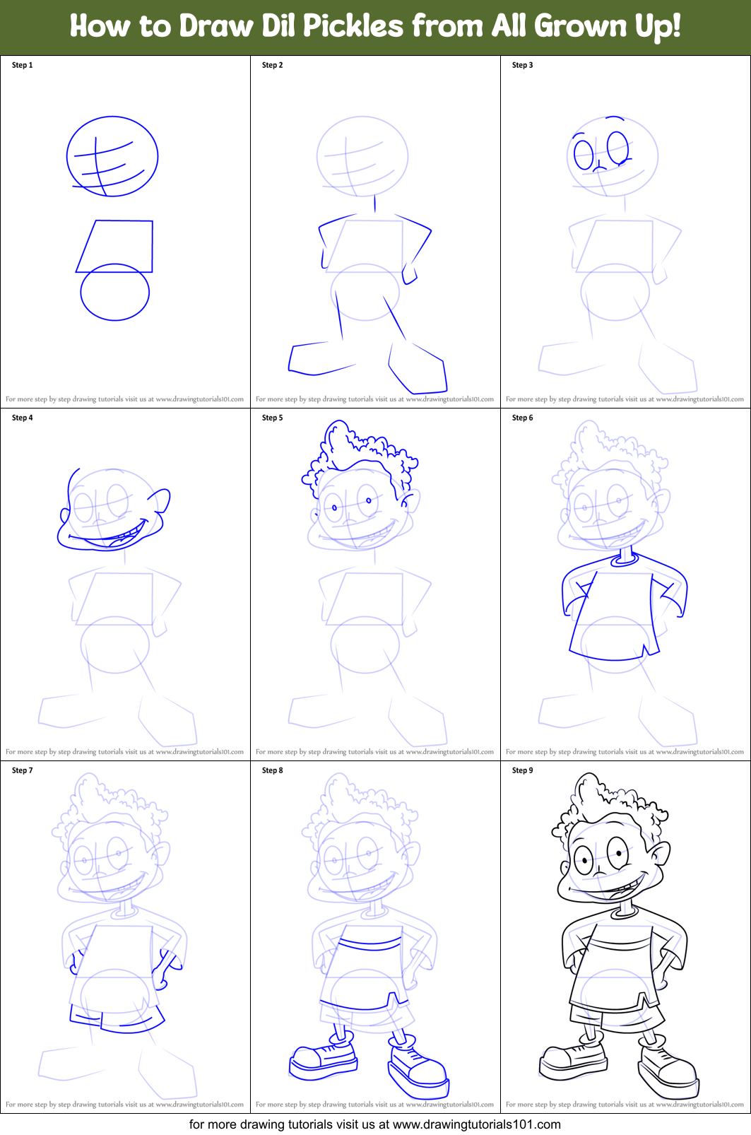How to Draw Dil Pickles from All Grown Up! Printable Step by Step
