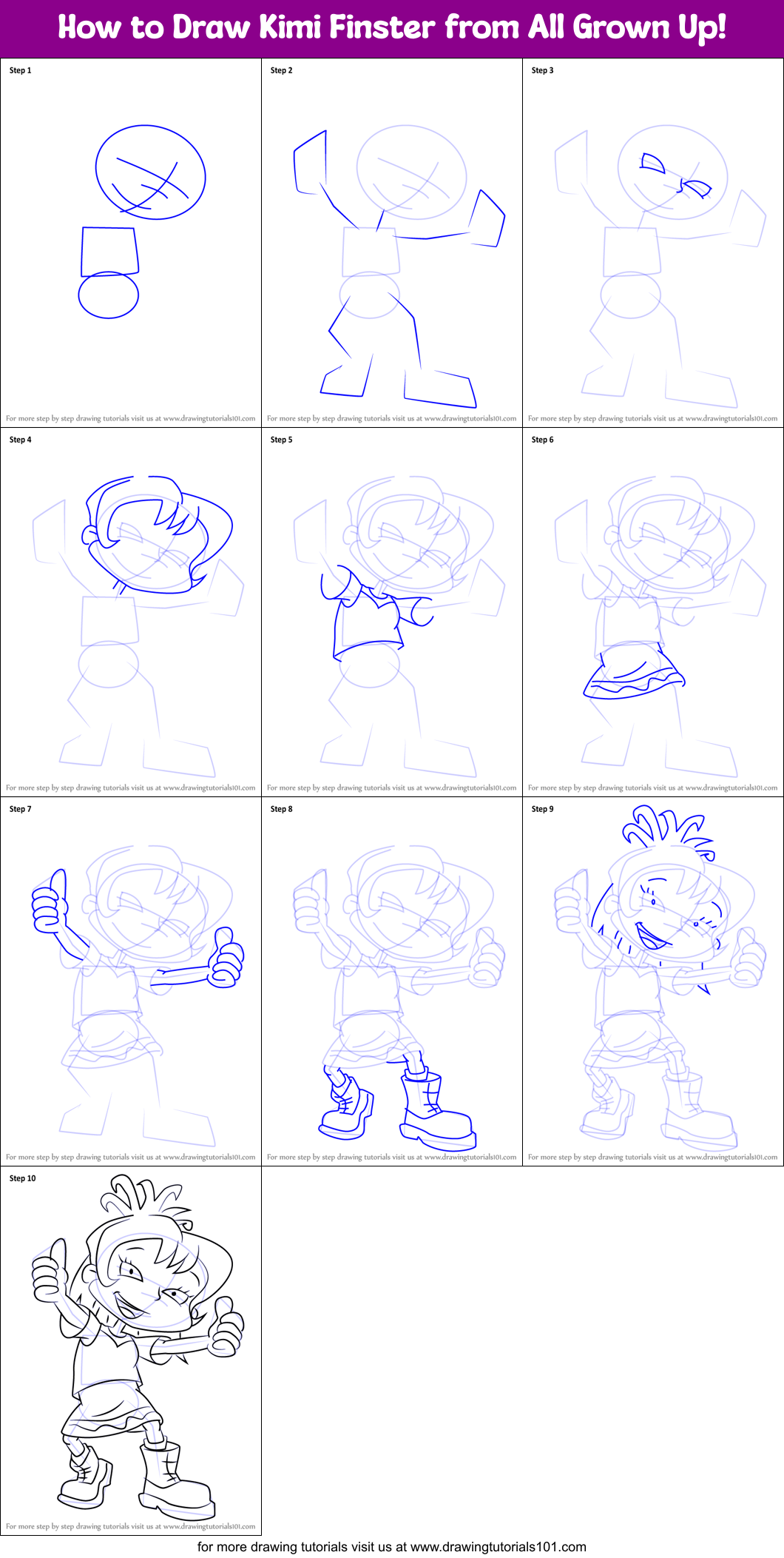 How to Draw Kimi Finster from All Grown Up! Printable Step by Step