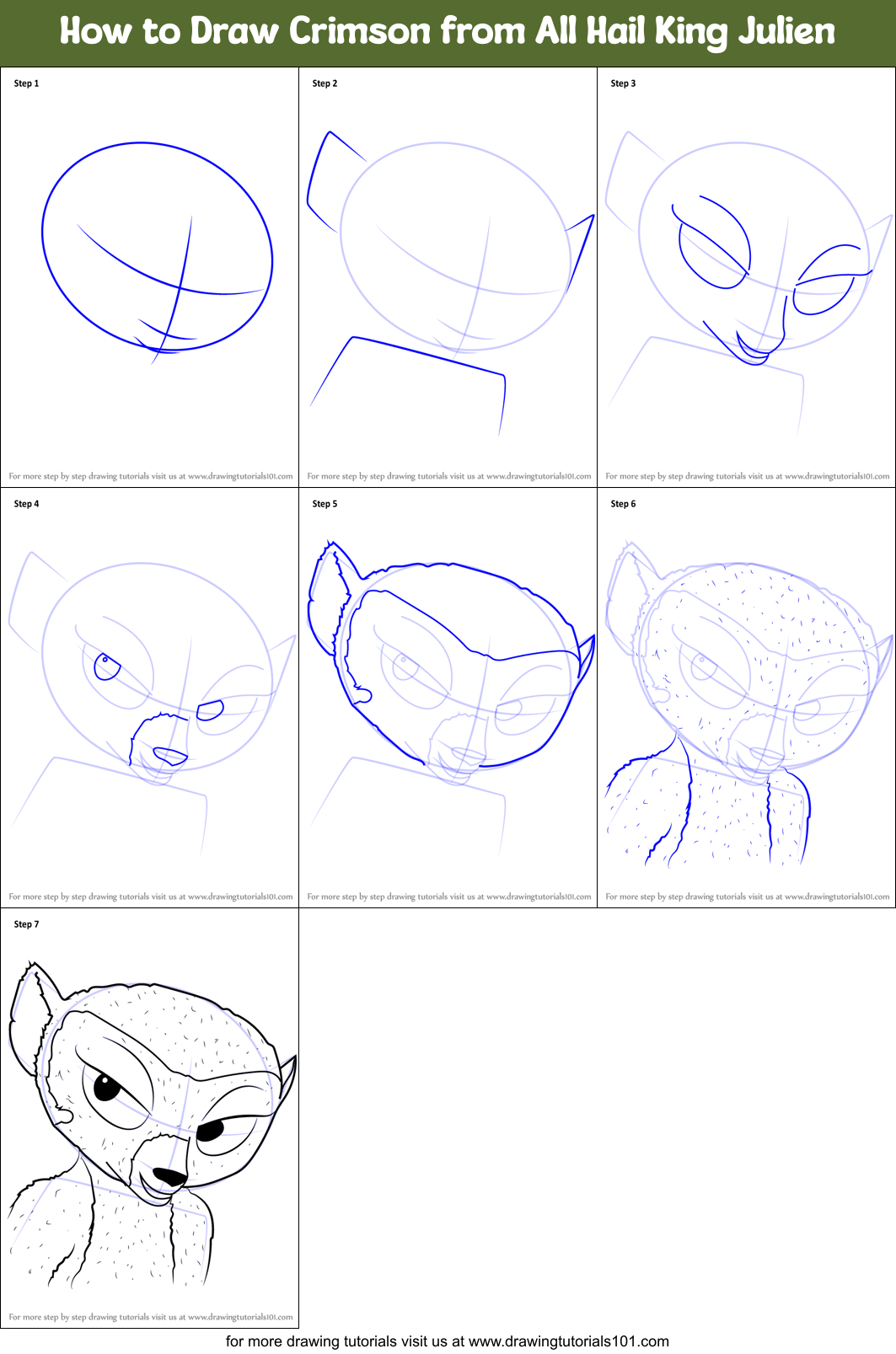 How to Draw Crimson from All Hail King Julien Printable Step by Step