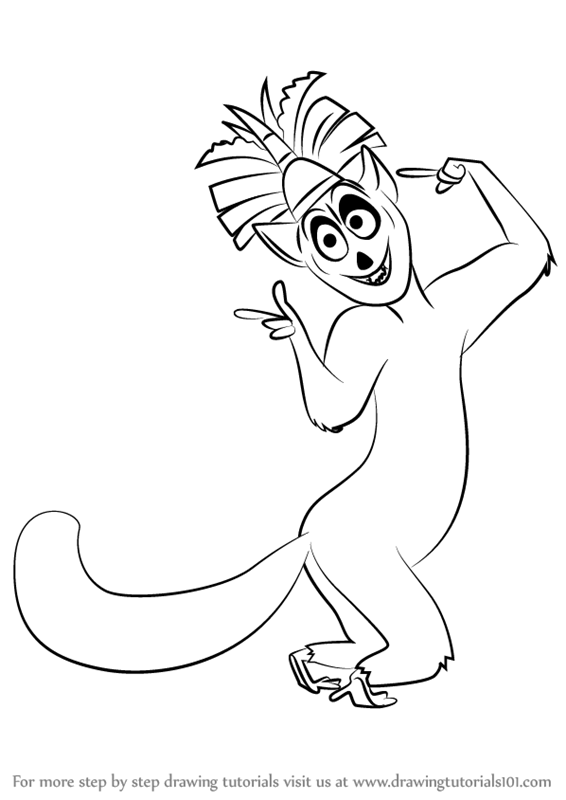 How to Draw King Julien from Madagascar (Madagascar) Step by Step |  DrawingTutorials101.com