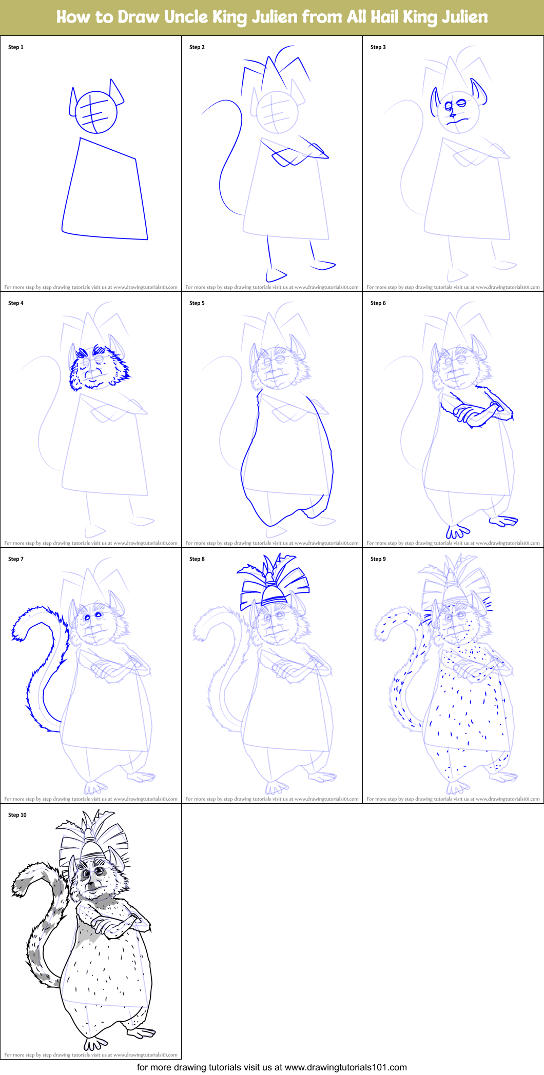 How to Draw Uncle King Julien from All Hail King Julien (All Hail King