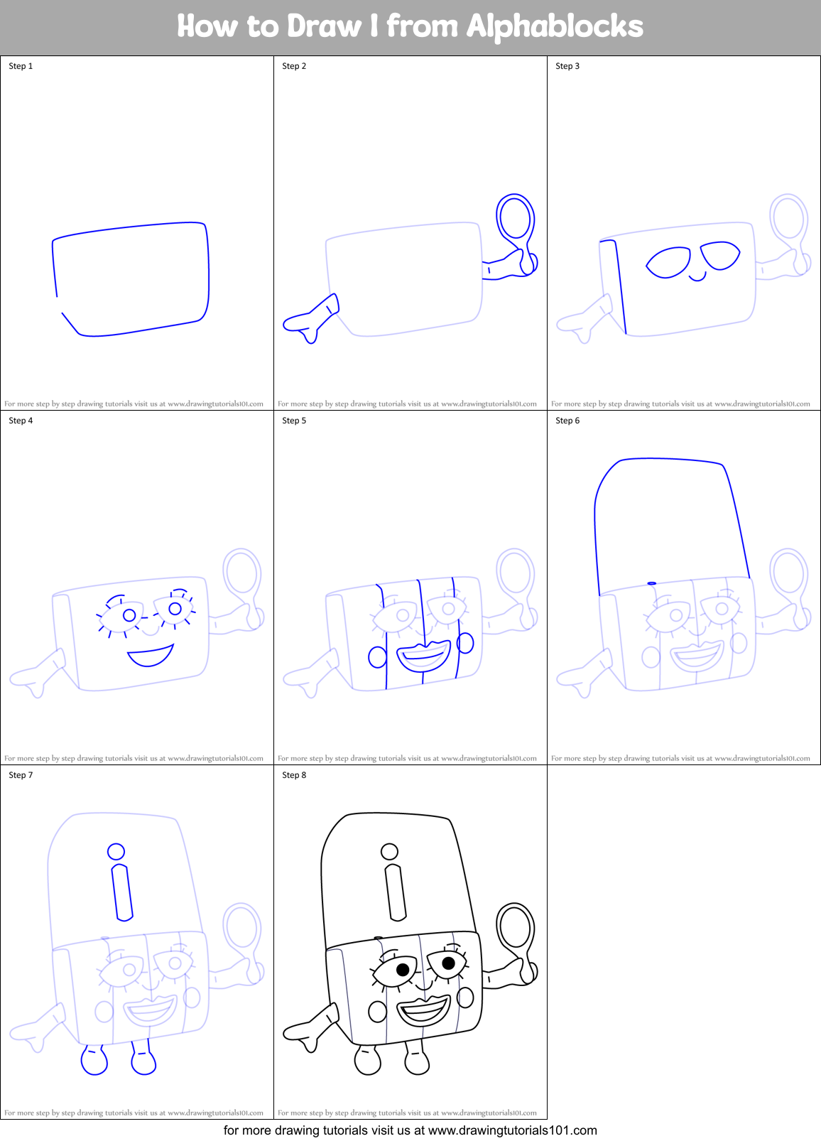 How to Draw I from Alphablocks Printable Step by Step