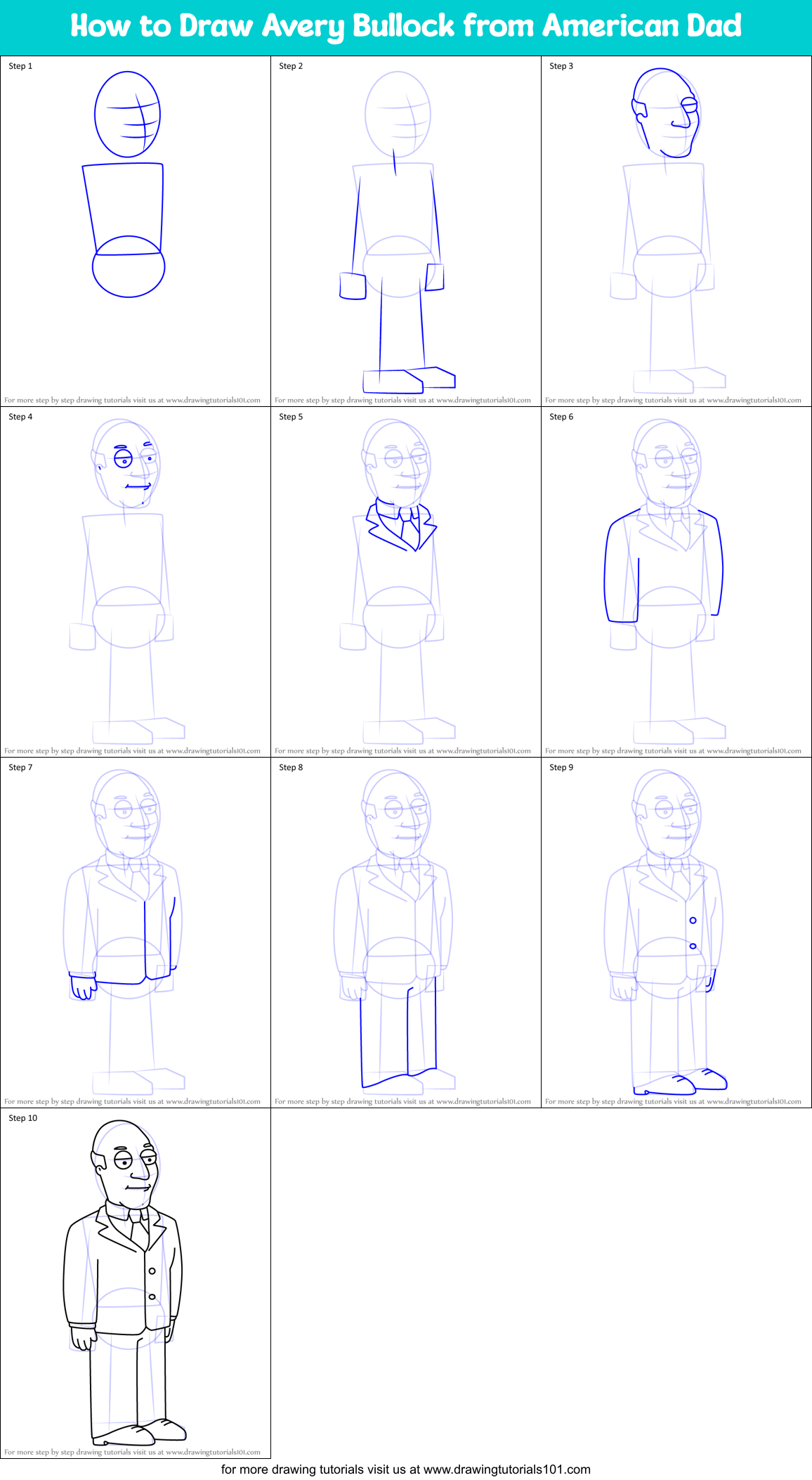 How to Draw Avery Bullock from American Dad Printable Step by Step