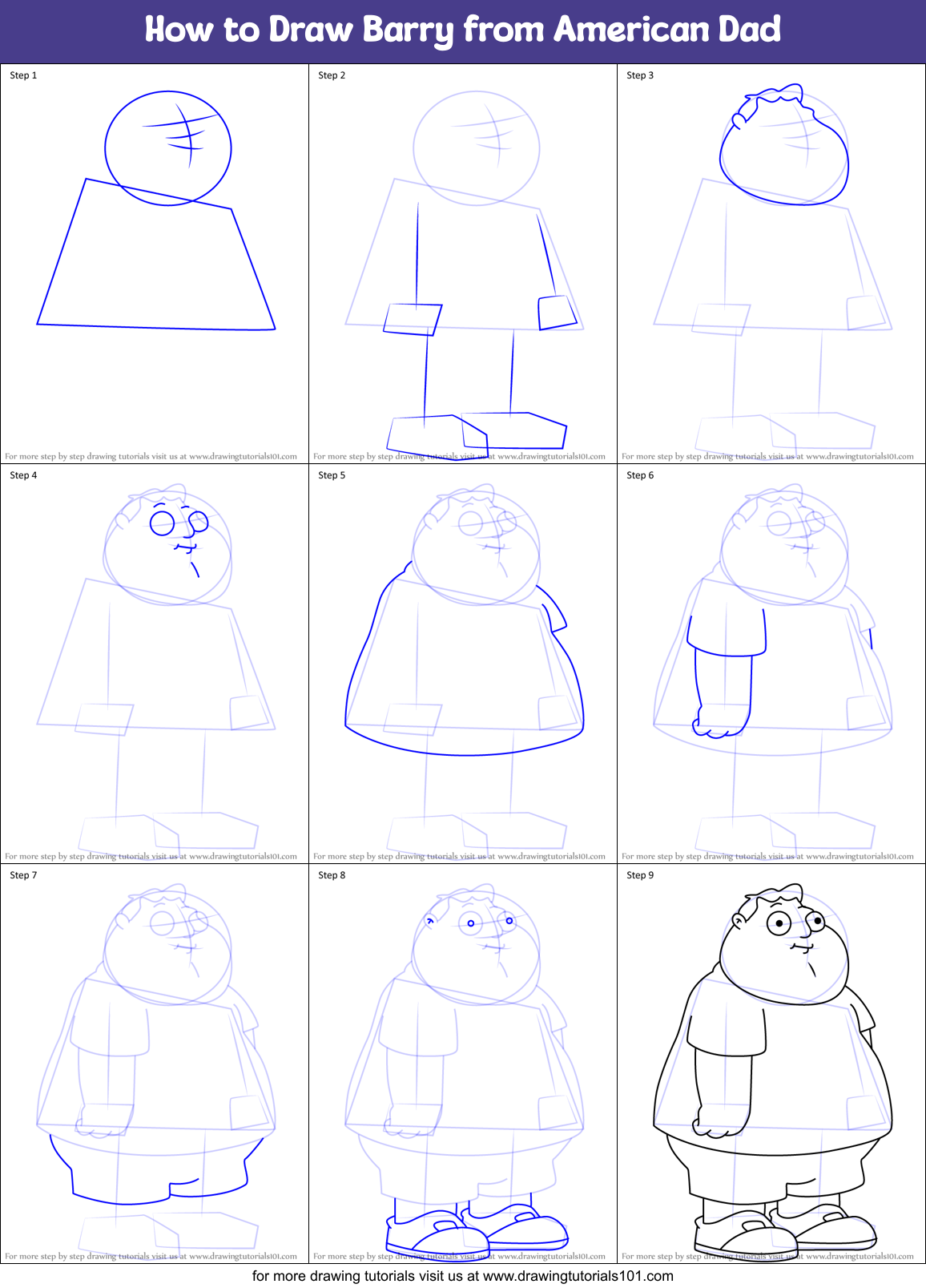 How to Draw Barry from American Dad Printable Step by Step