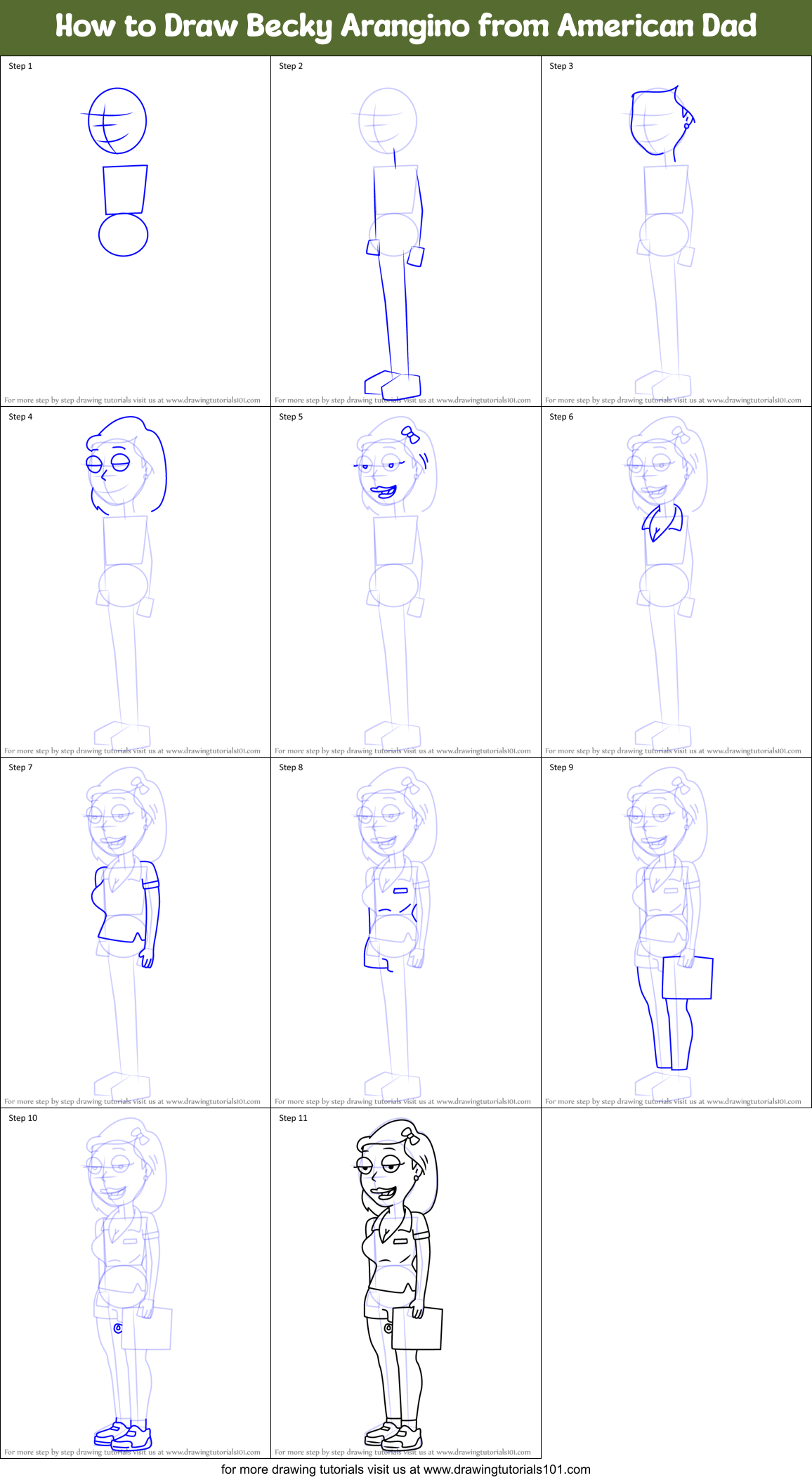 How to Draw Becky Arangino from American Dad Printable Step by Step
