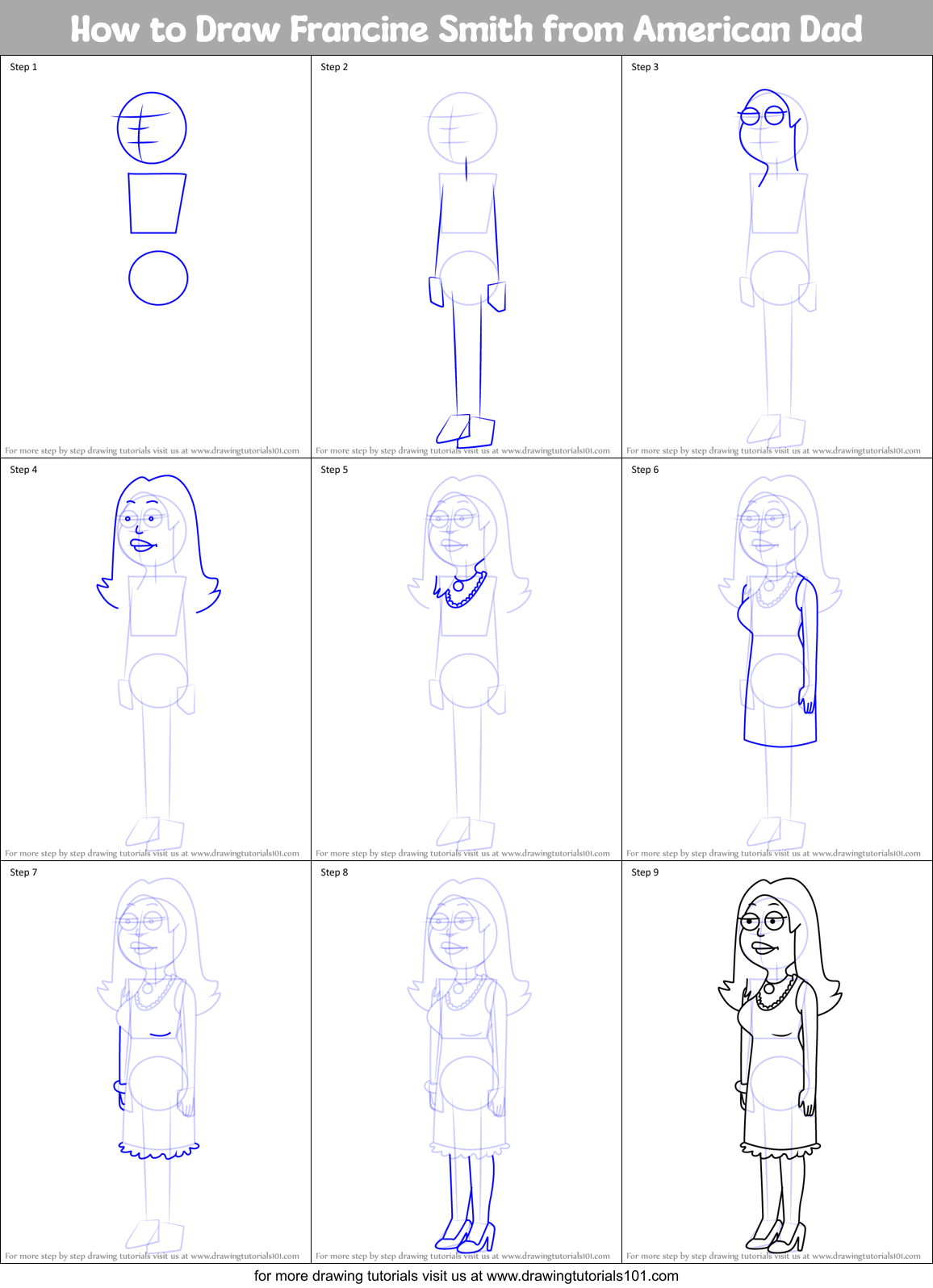 How to Draw Francine Smith from American Dad Printable Step by Step