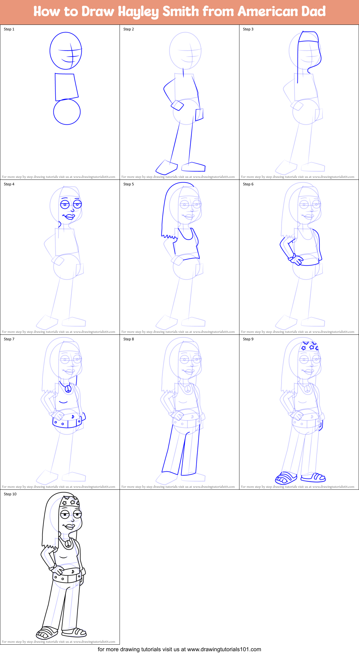 How to Draw Hayley Smith from American Dad Printable Step by Step