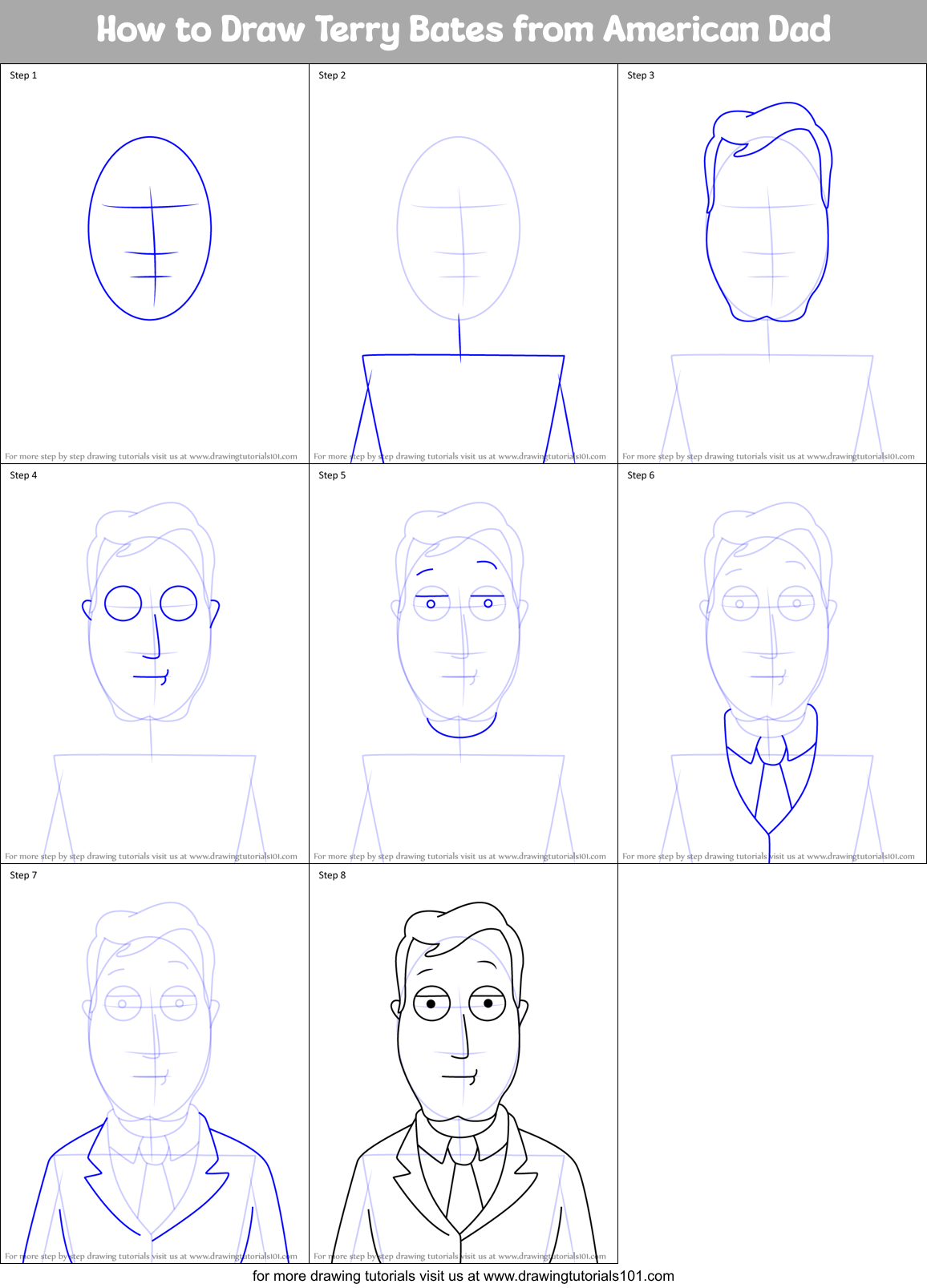 How to Draw Terry Bates from American Dad Printable Step by Step