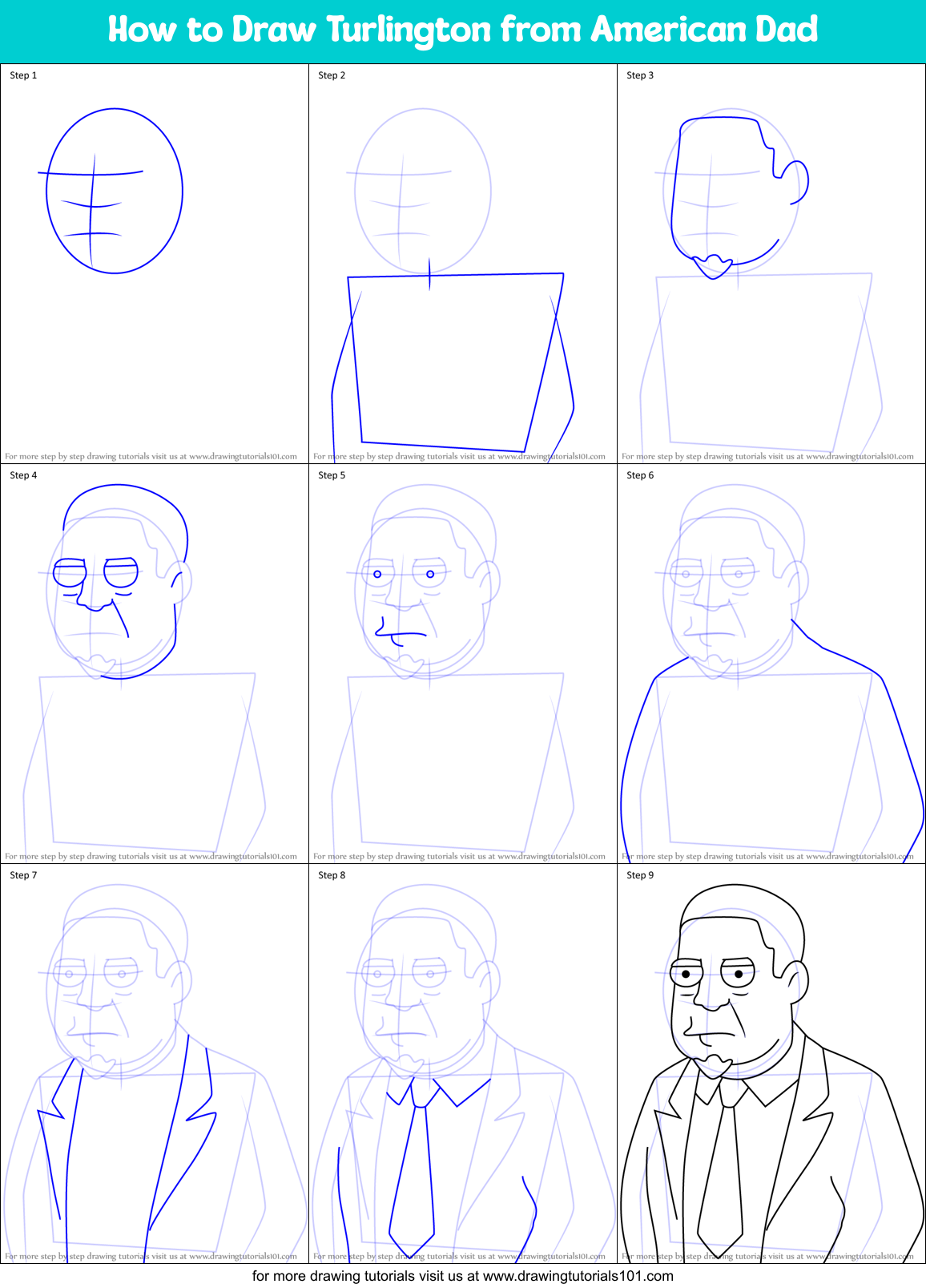 How to Draw Turlington from American Dad Printable Step by Step