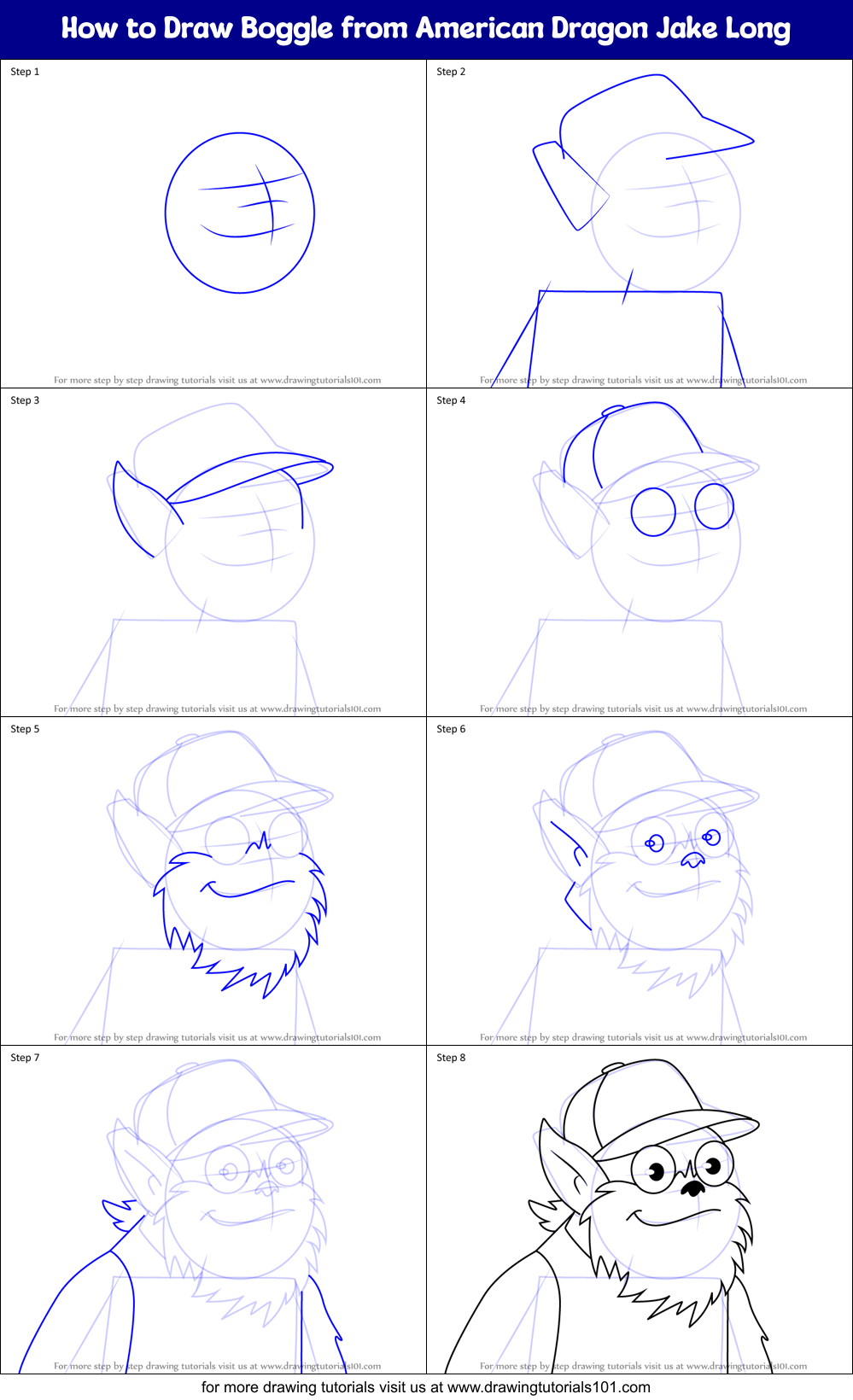 How to Draw Boggle from American Dragon Jake Long Printable Step by Step