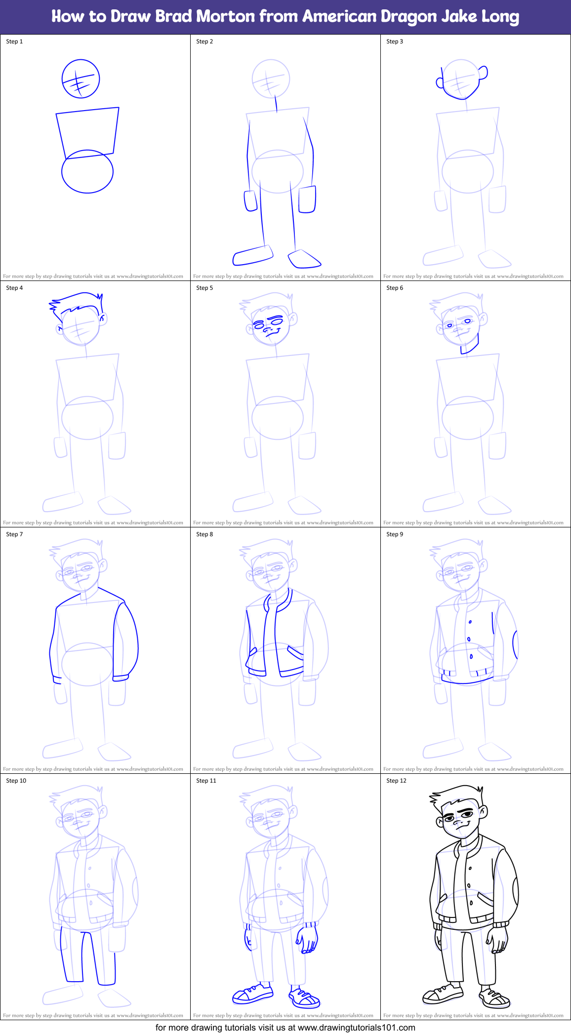 How to Draw Brad Morton from American Dragon Jake Long Printable Step by Step