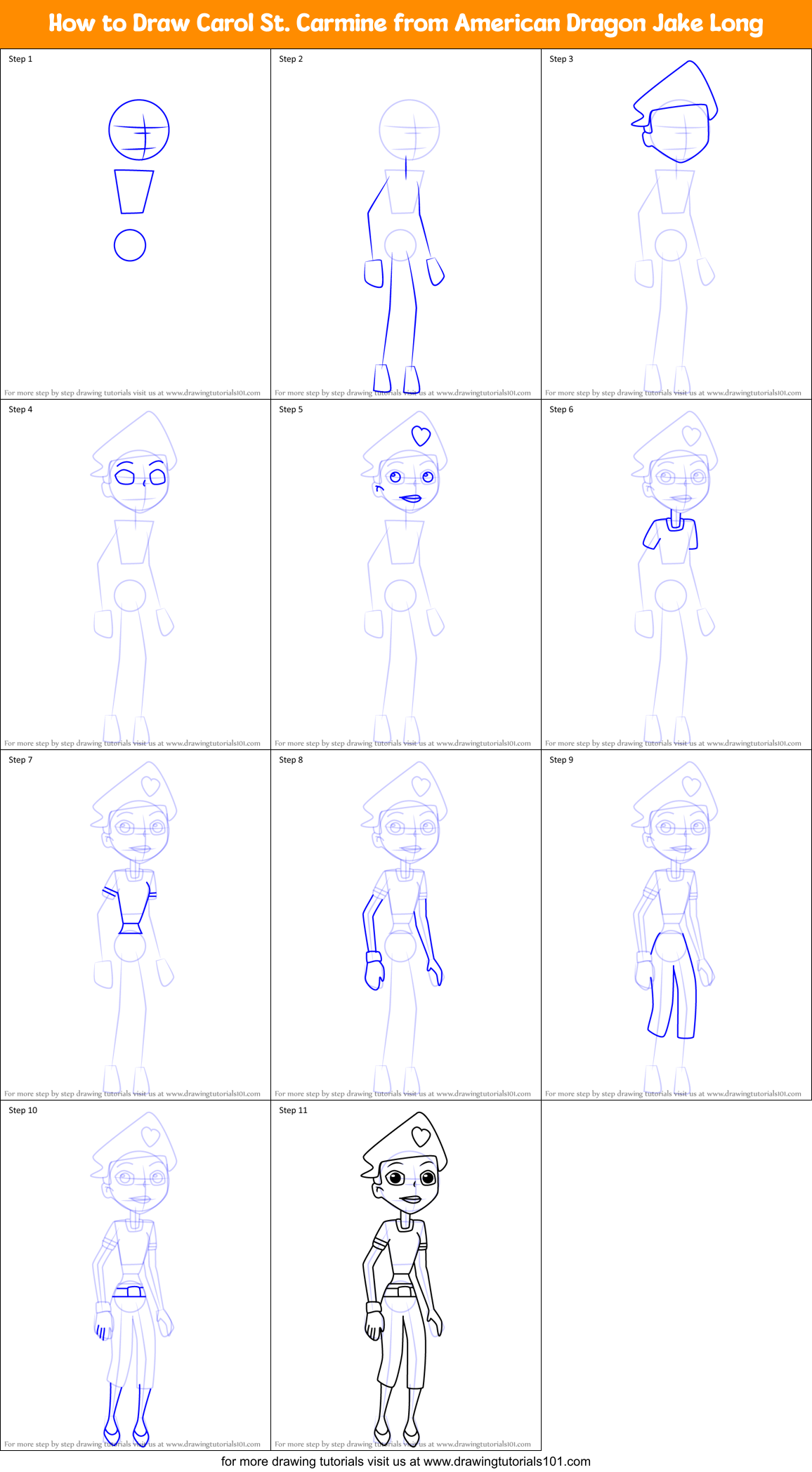 How to Draw Carol St. Carmine from American Dragon Jake Long Printable Step by Step