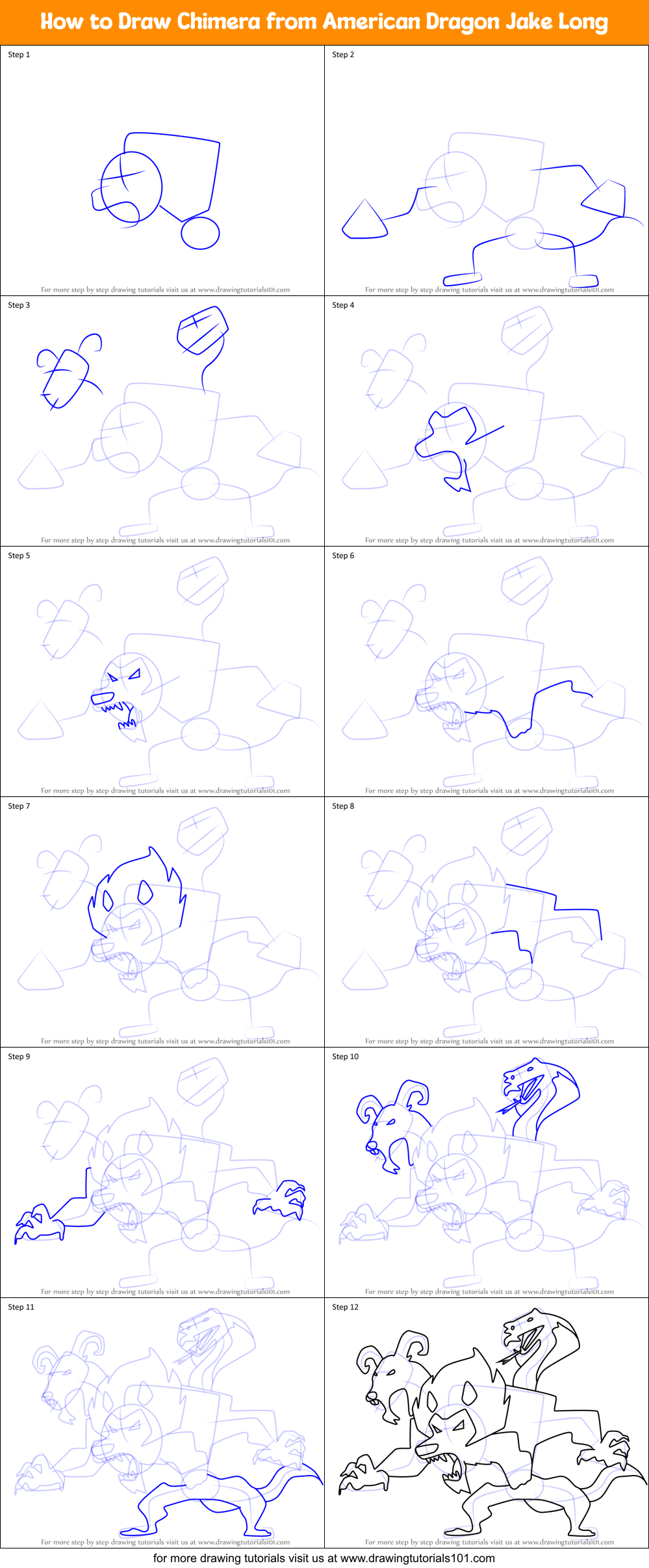 How to Draw Chimera from American Dragon Jake Long Printable Step by Step