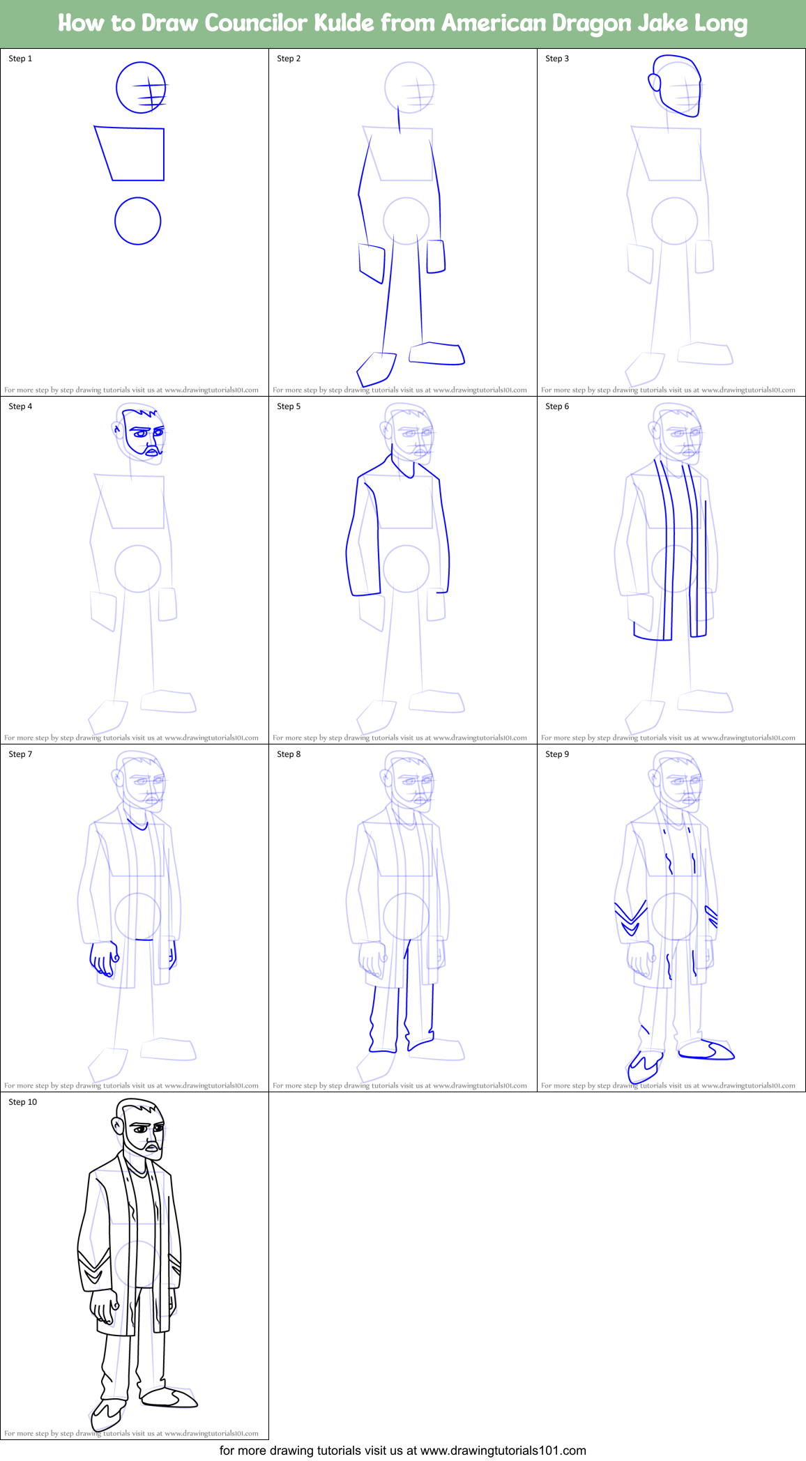 How to Draw Councilor Kulde from American Dragon Jake Long Printable Step by Step