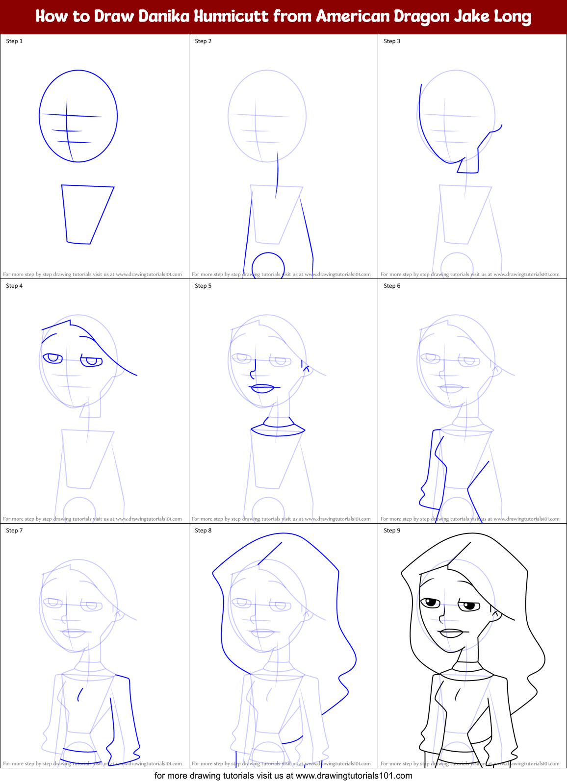 How to Draw Danika Hunnicutt from American Dragon Jake Long Printable Step by Step