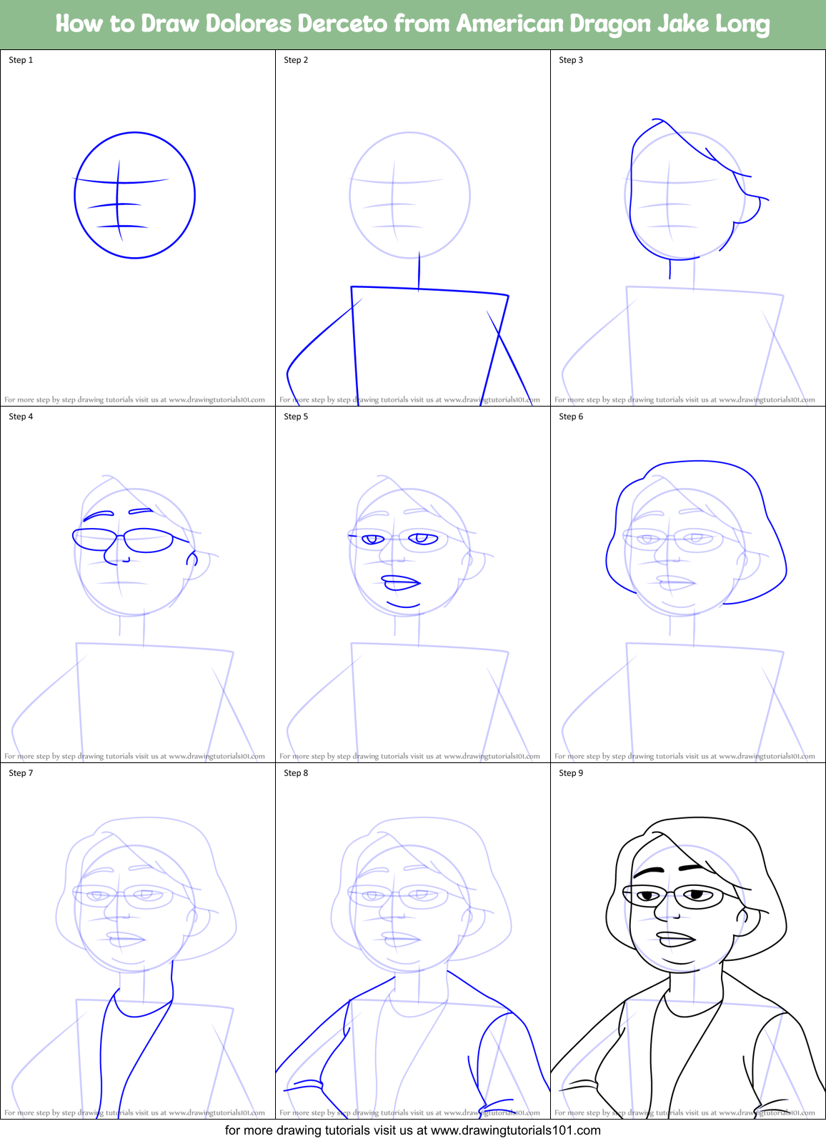 How to Draw Dolores Derceto from American Dragon Jake Long Printable Step by Step