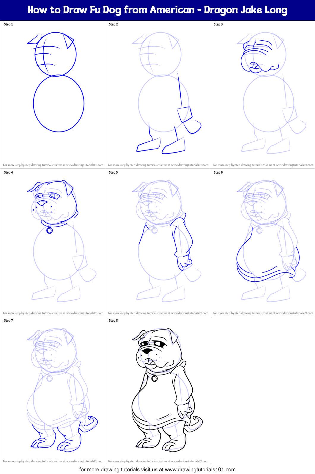 How to Draw Fu Dog from American - Dragon Jake Long Printable Step by Step