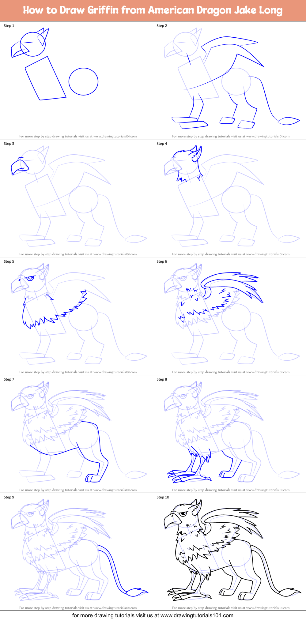 How to Draw Griffin from American Dragon Jake Long Printable Step by Step