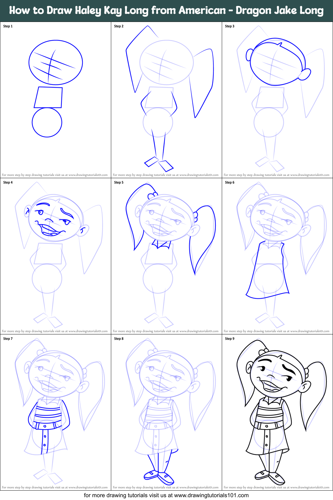 How to Draw Haley Kay Long from American - Dragon Jake Long Printable Step by Step