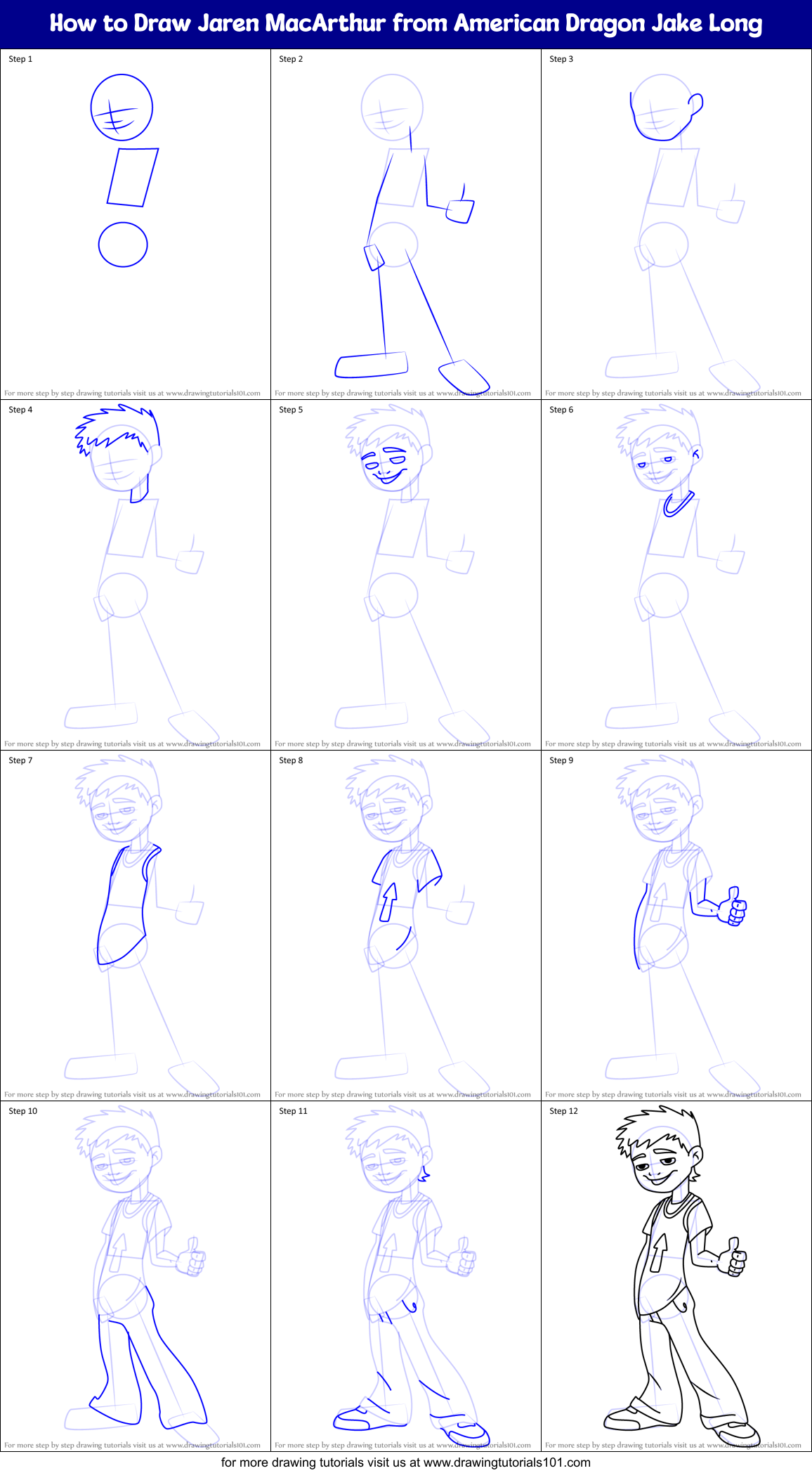 How to Draw Jaren MacArthur from American Dragon Jake Long Printable Step by Step
