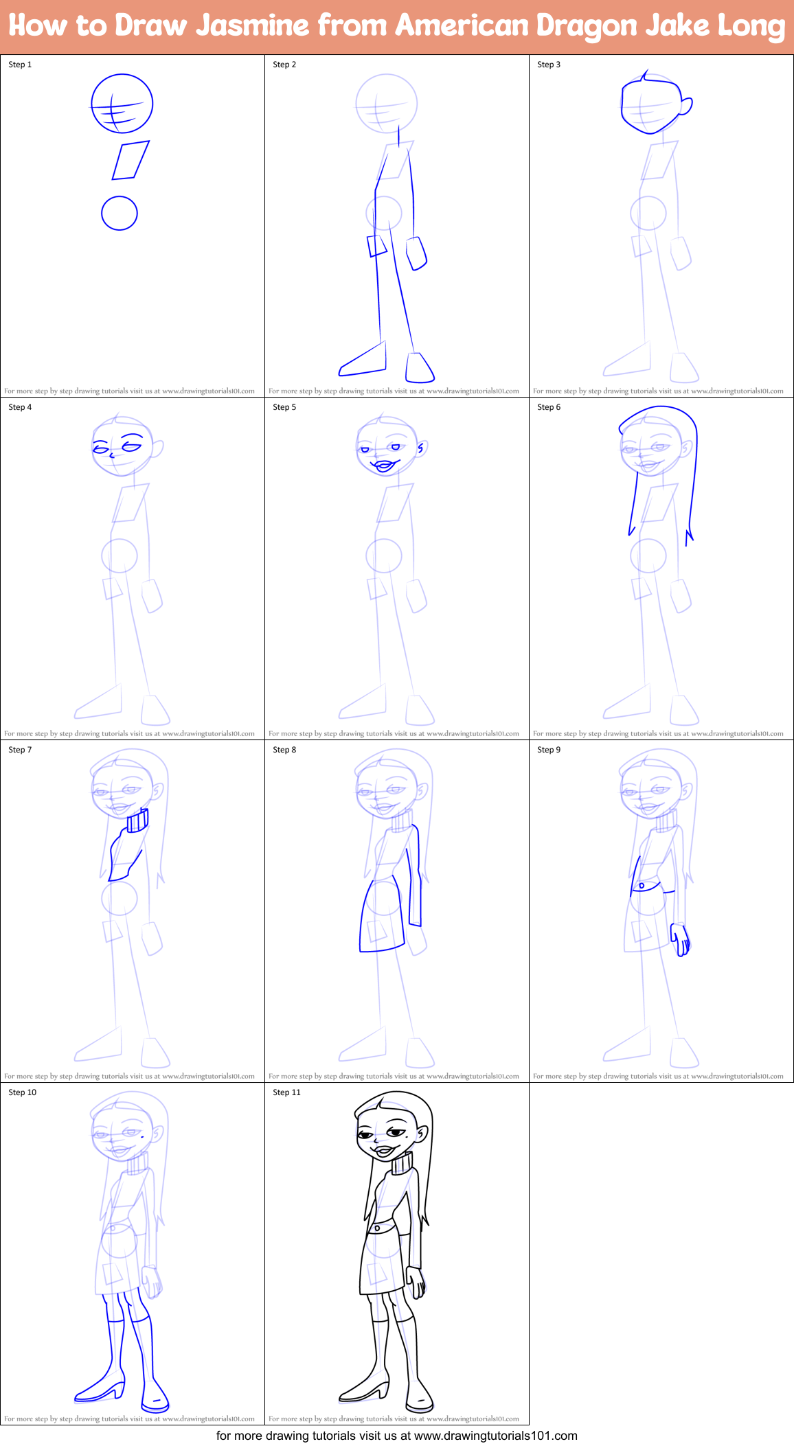 How to Draw Jasmine from American Dragon Jake Long Printable Step by Step