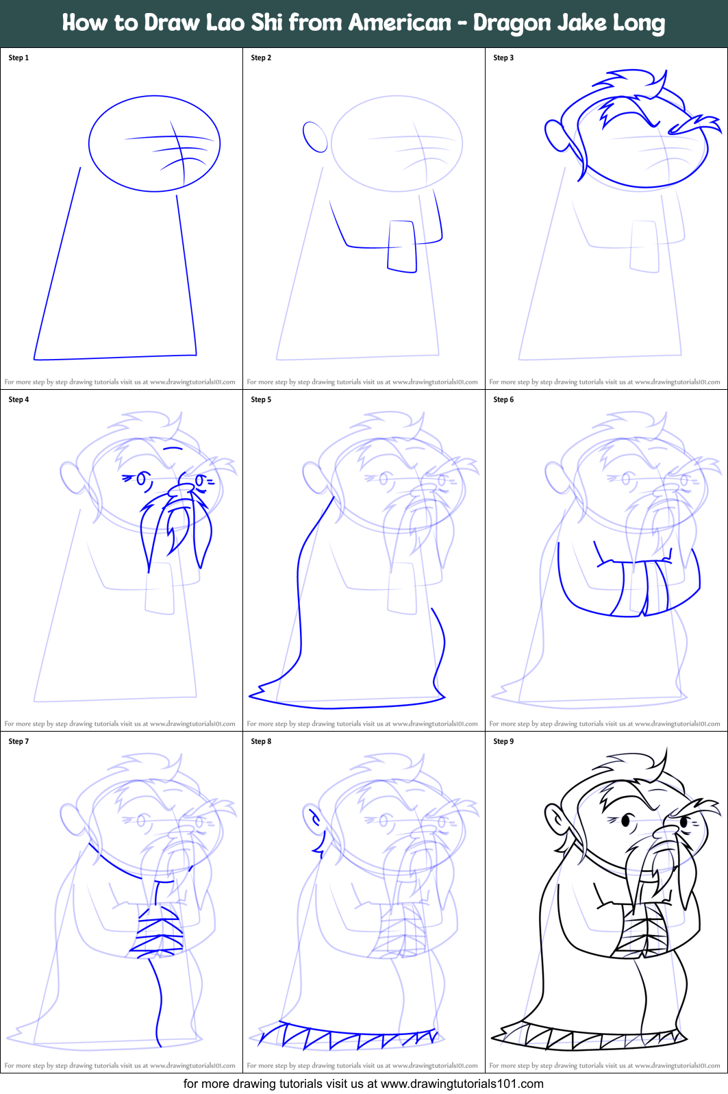 How to Draw Lao Shi from American - Dragon Jake Long Printable Step by Step