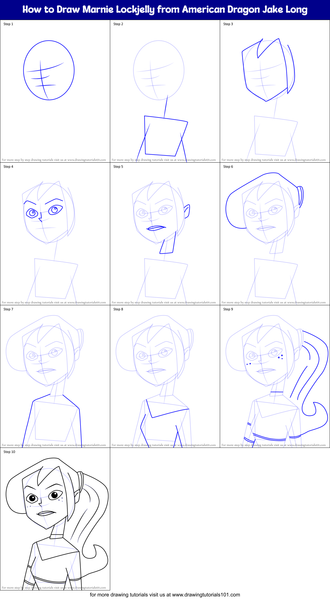 How to Draw Marnie Lockjelly from American Dragon Jake Long Printable Step by Step