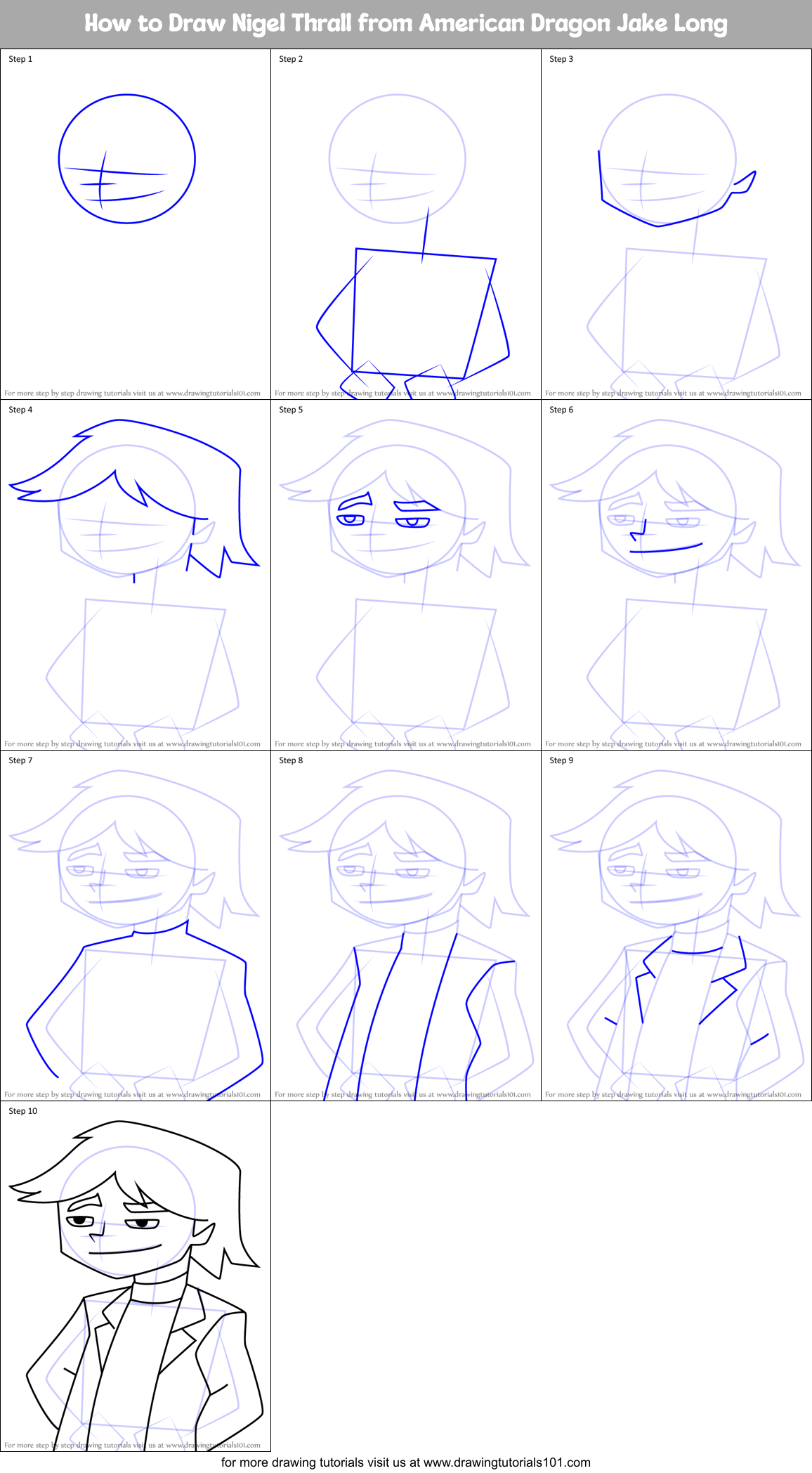 How to Draw Nigel Thrall from American Dragon Jake Long Printable Step by Step