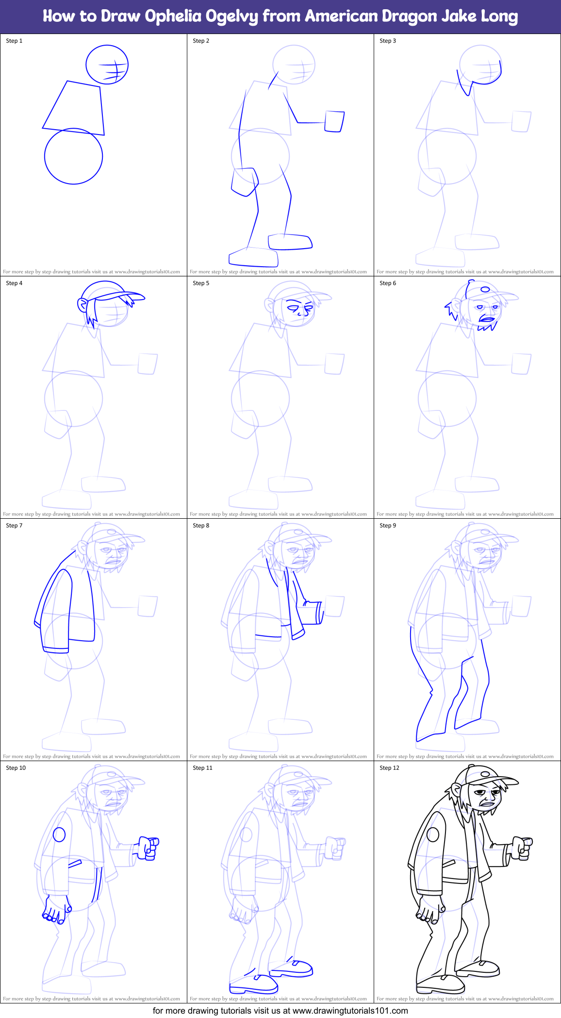 How to Draw Ophelia Ogelvy from American Dragon Jake Long Printable Step by Step