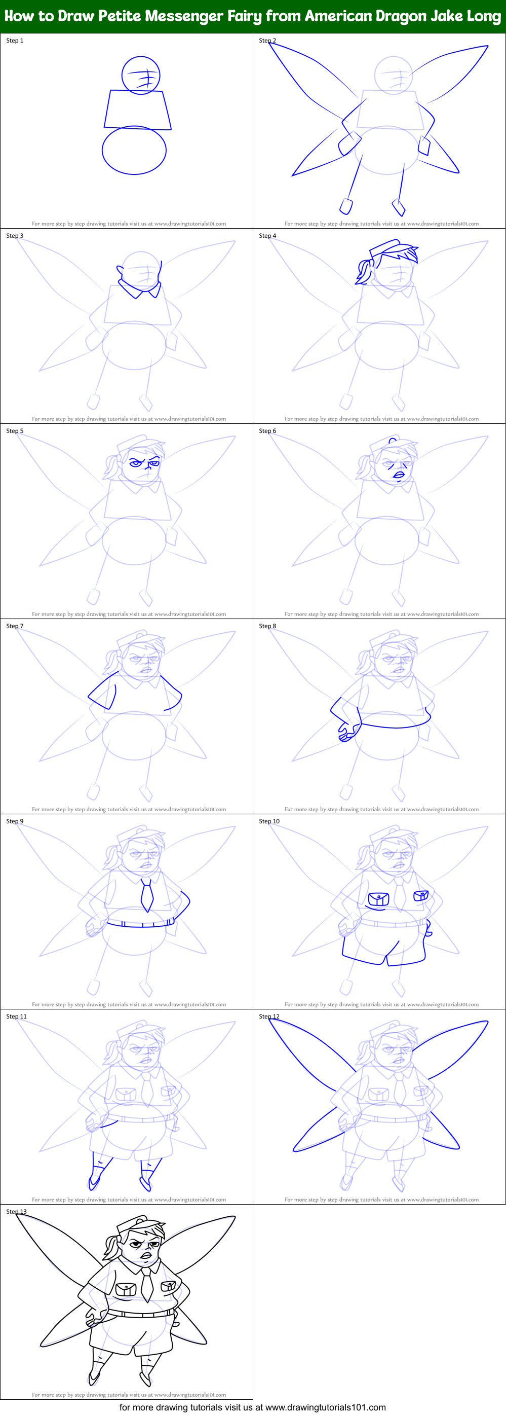 How to Draw Petite Messenger Fairy from American Dragon Jake Long Printable Step by Step