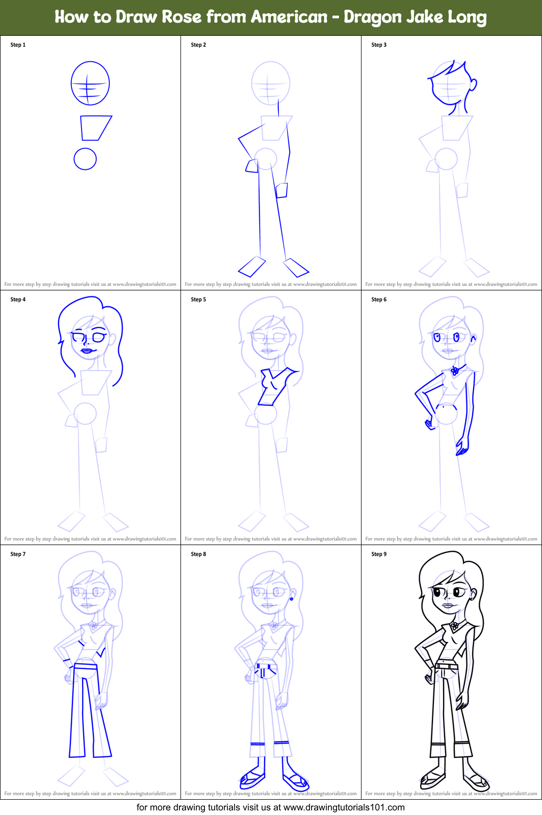 How to Draw Rose from American - Dragon Jake Long Printable Step by Step