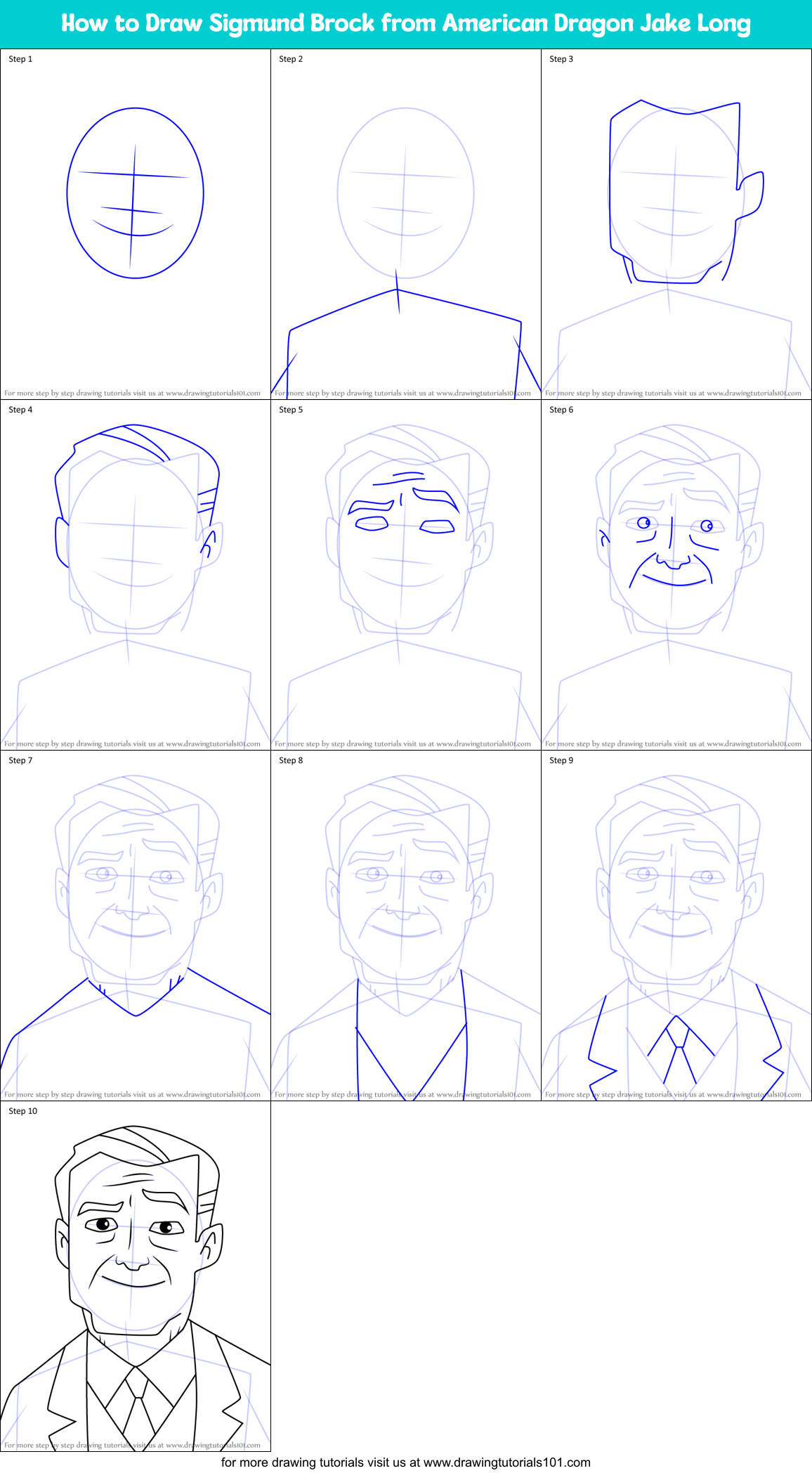 How to Draw Sigmund Brock from American Dragon Jake Long Printable Step by Step