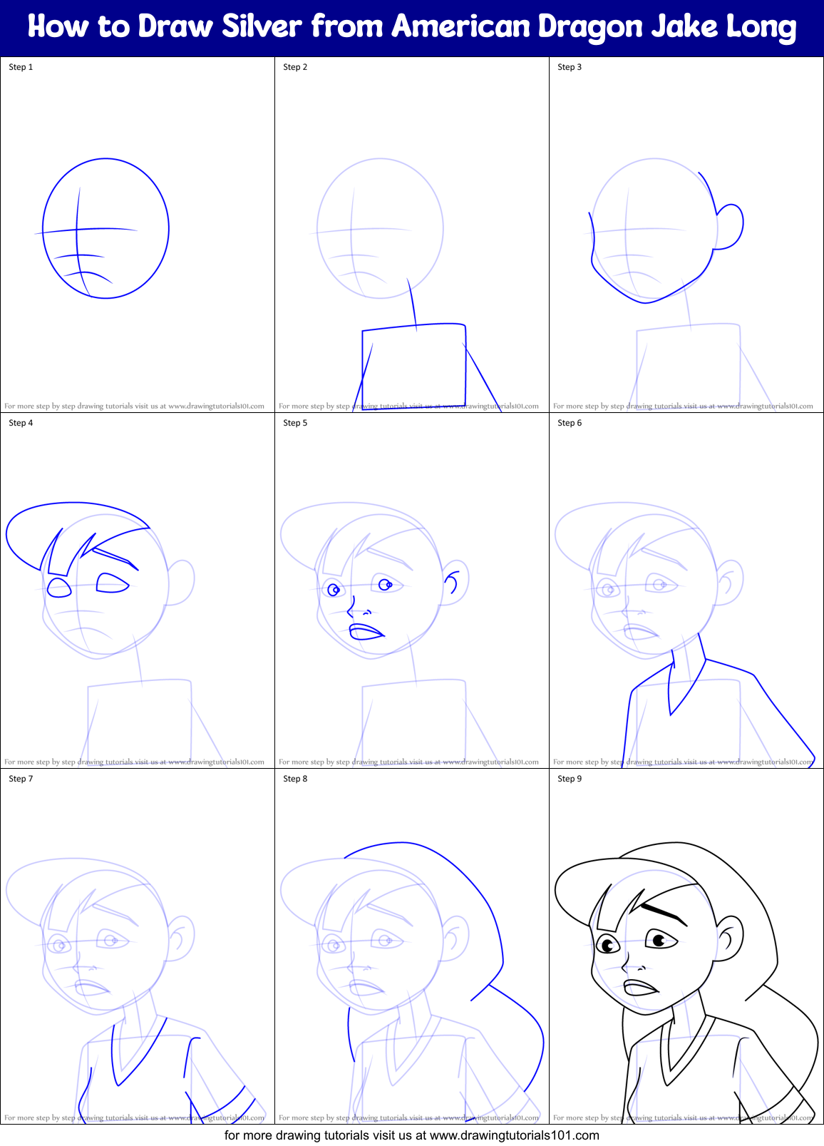 How to Draw Silver from American Dragon Jake Long Printable Step by Step