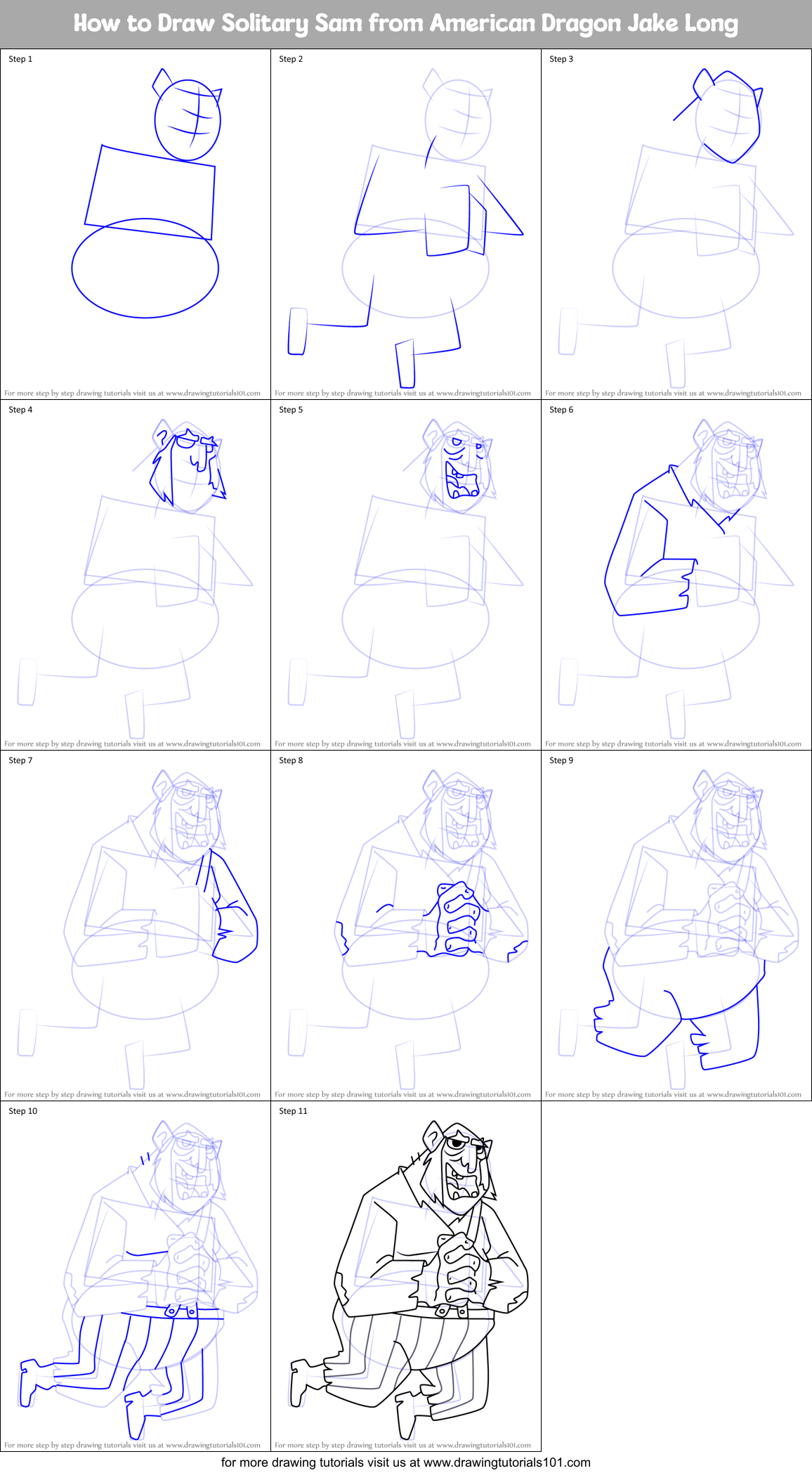 How to Draw Solitary Sam from American Dragon Jake Long Printable Step by Step