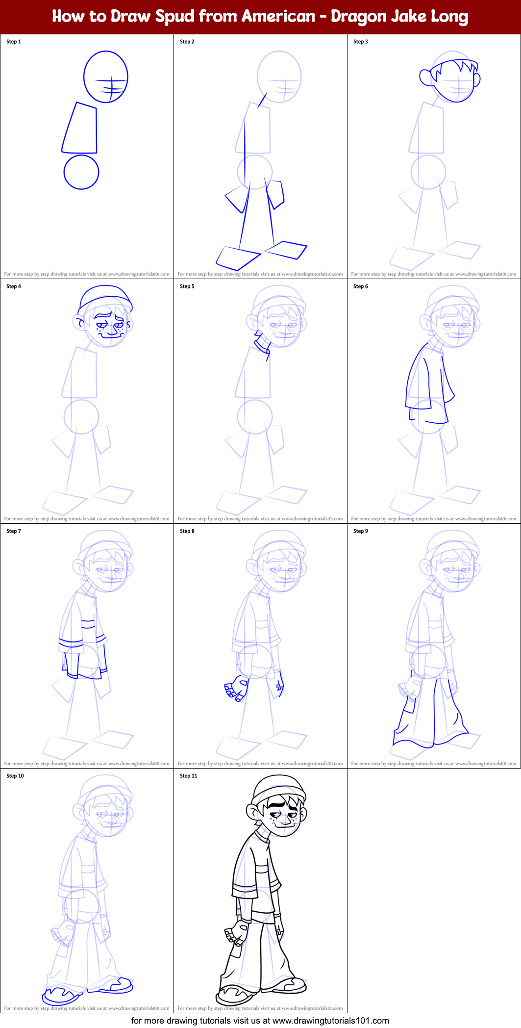 How to Draw Spud from American - Dragon Jake Long Printable Step by Step