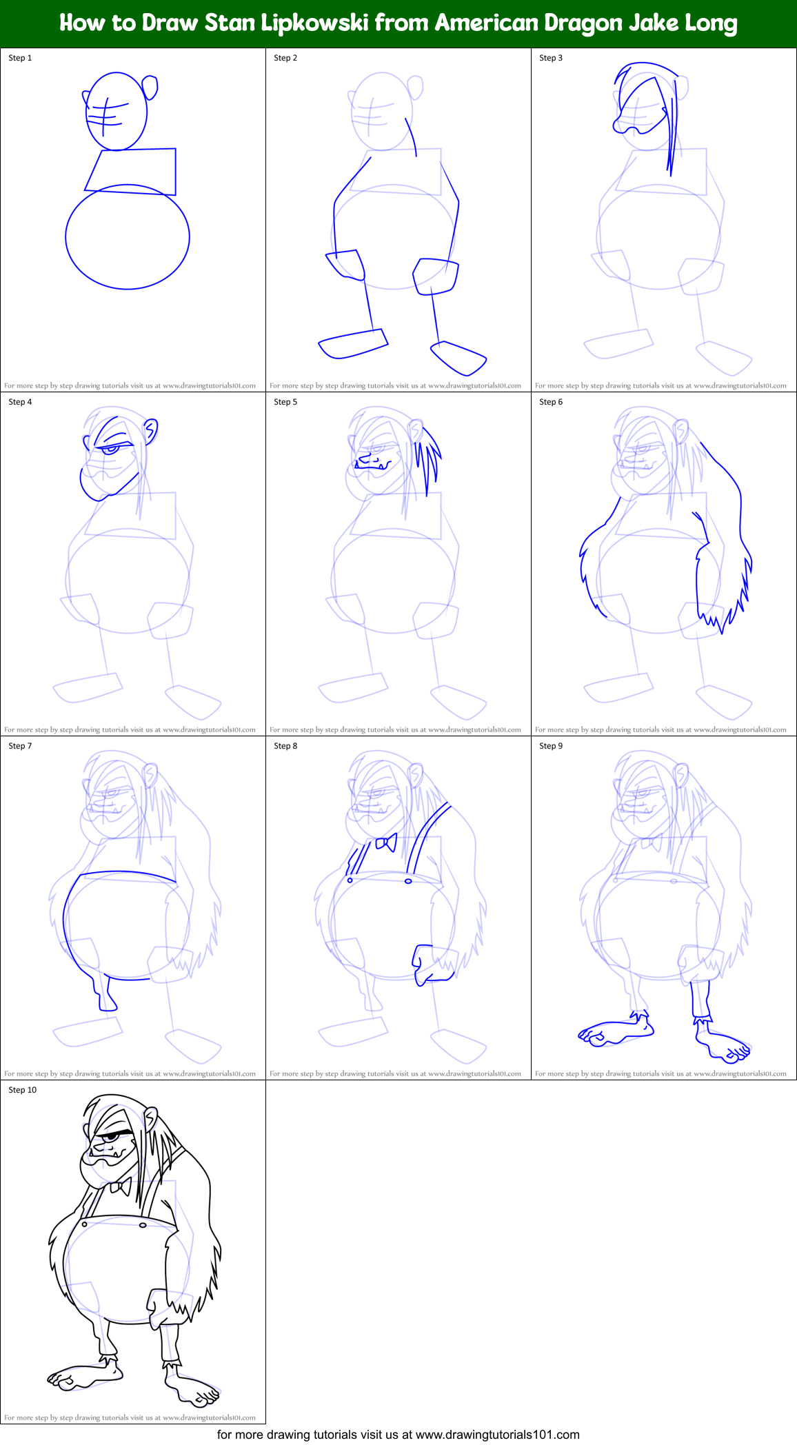 How to Draw Stan Lipkowski from American Dragon Jake Long Printable Step by Step