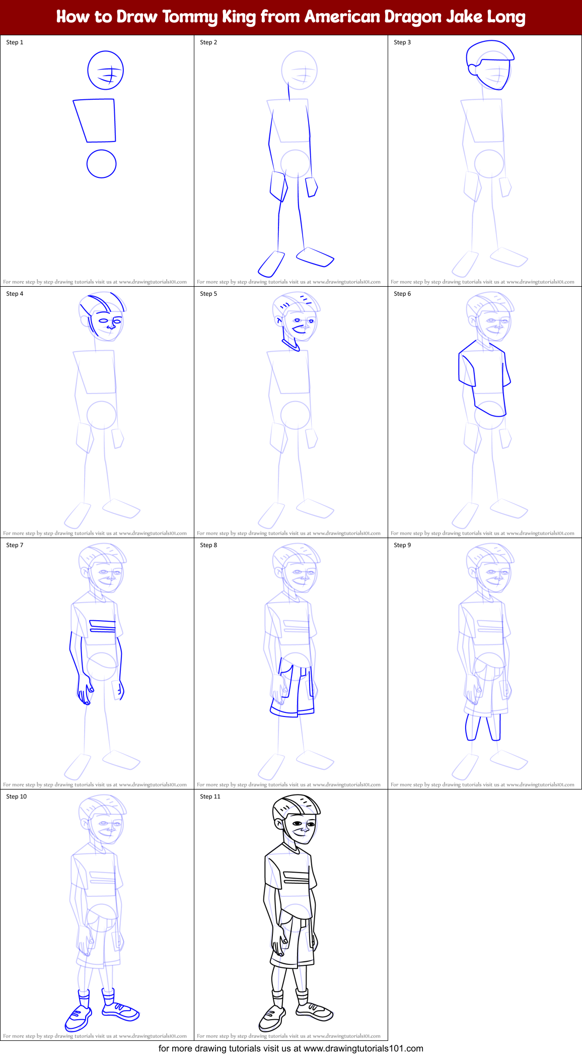 How to Draw Tommy King from American Dragon Jake Long Printable Step by Step