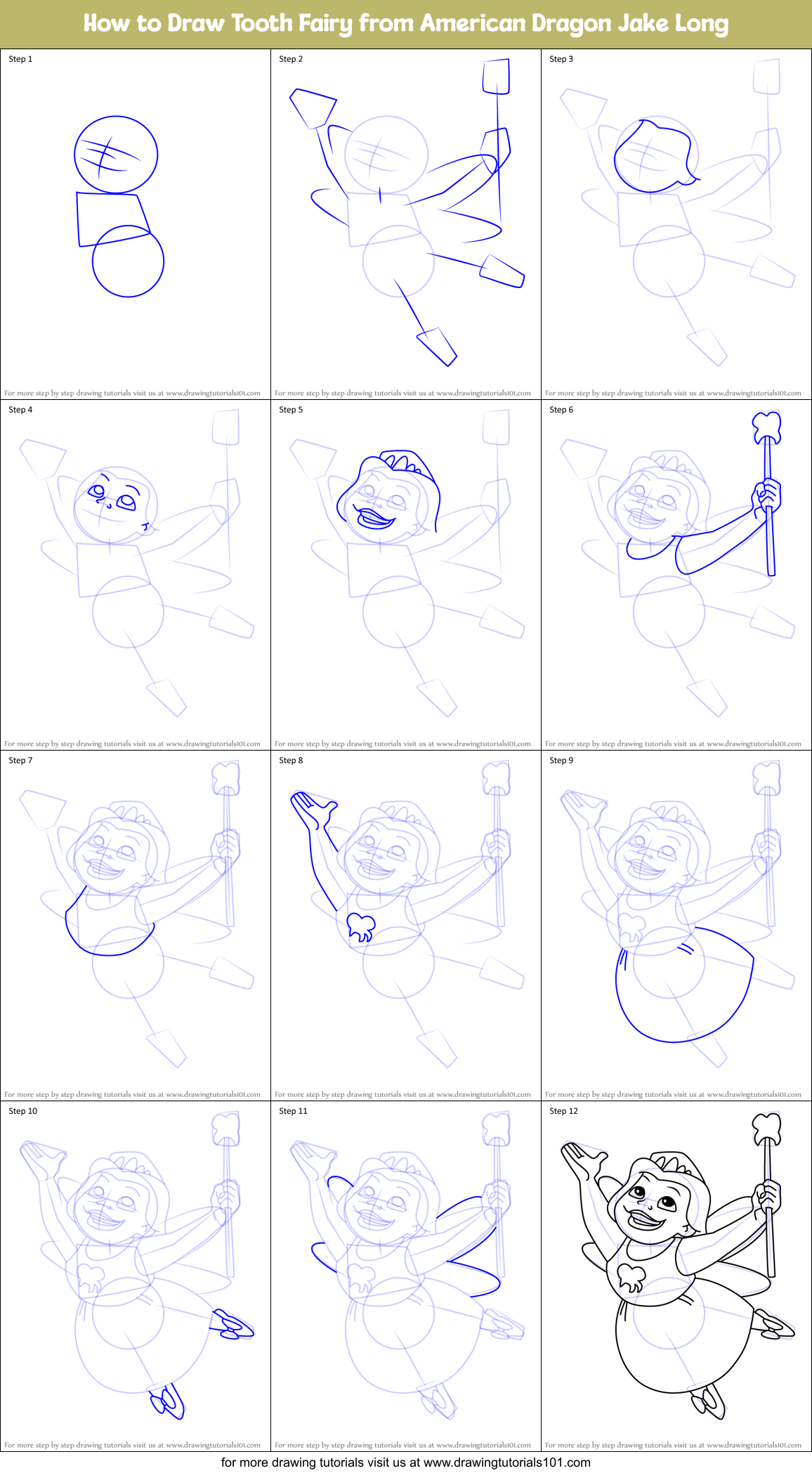How to Draw Tooth Fairy from American Dragon Jake Long Printable Step by Step