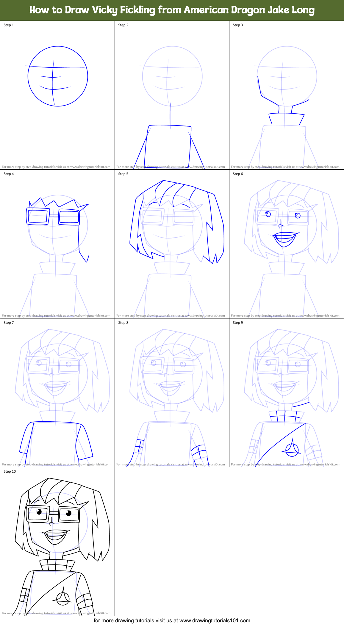 How to Draw Vicky Fickling from American Dragon Jake Long Printable Step by Step