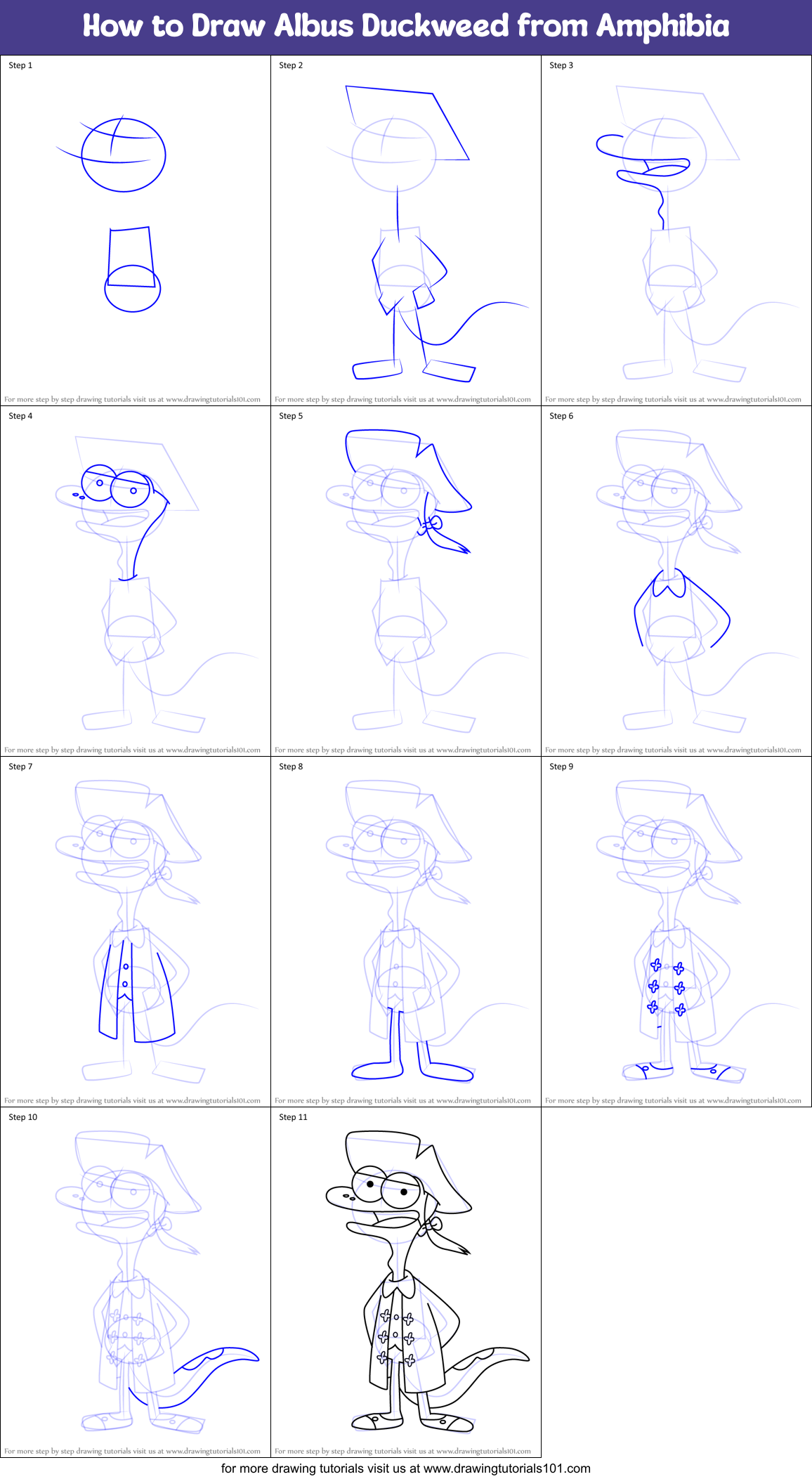 How to Draw Albus Duckweed from Amphibia Printable Step by Step