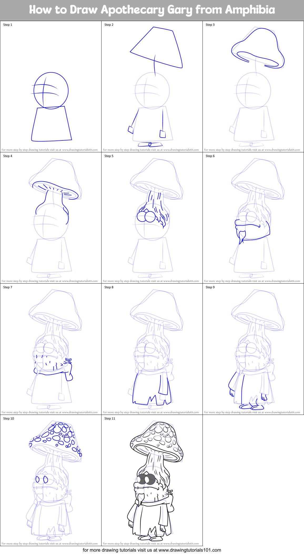 How to Draw Apothecary Gary from Amphibia Printable Step by Step