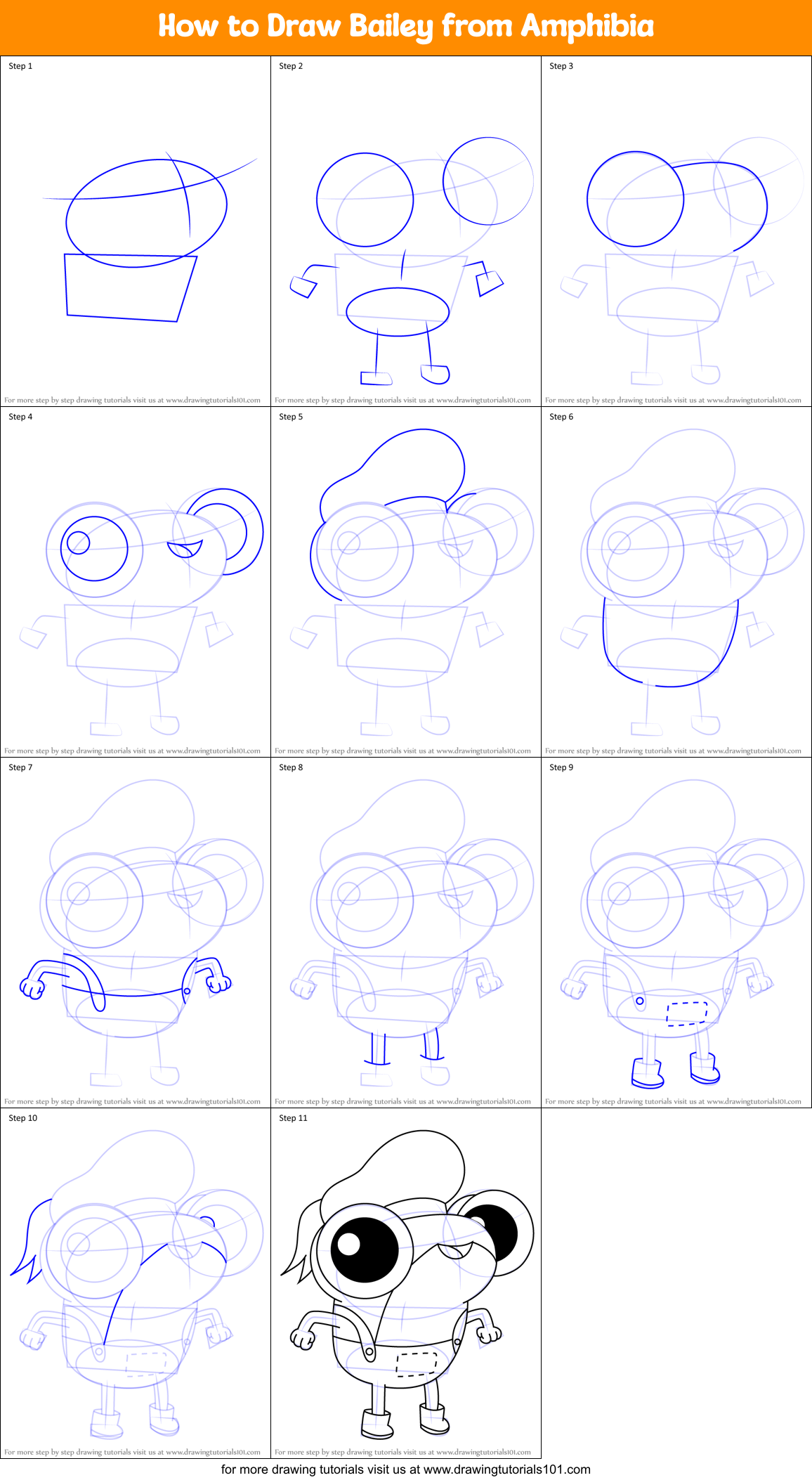 How to Draw Bailey from Amphibia Printable Step by Step